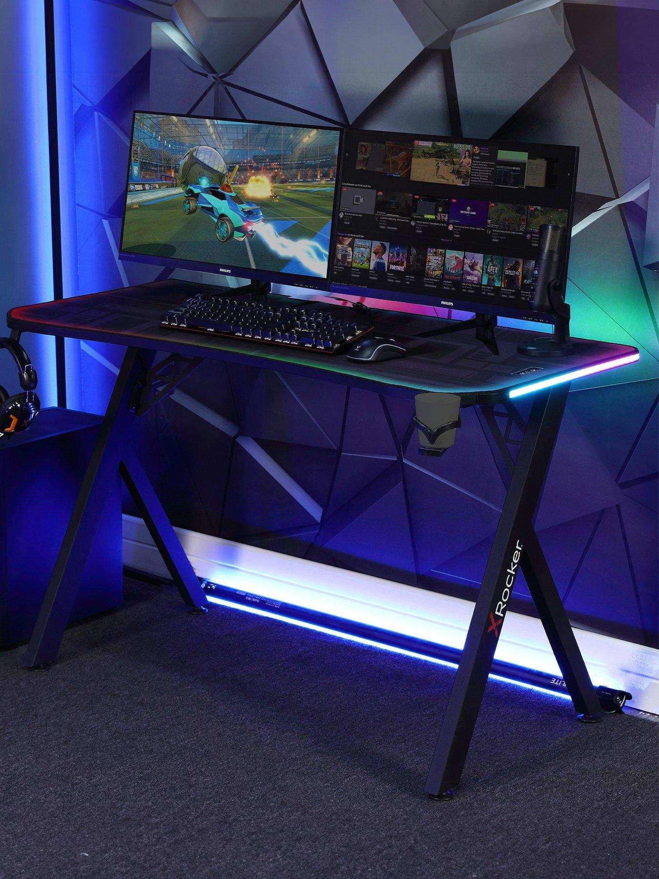 Product photograph of X Rocker Lumio Xl Gaming Desk With 3 Sided App-controlled Led Lighting from very.co.uk