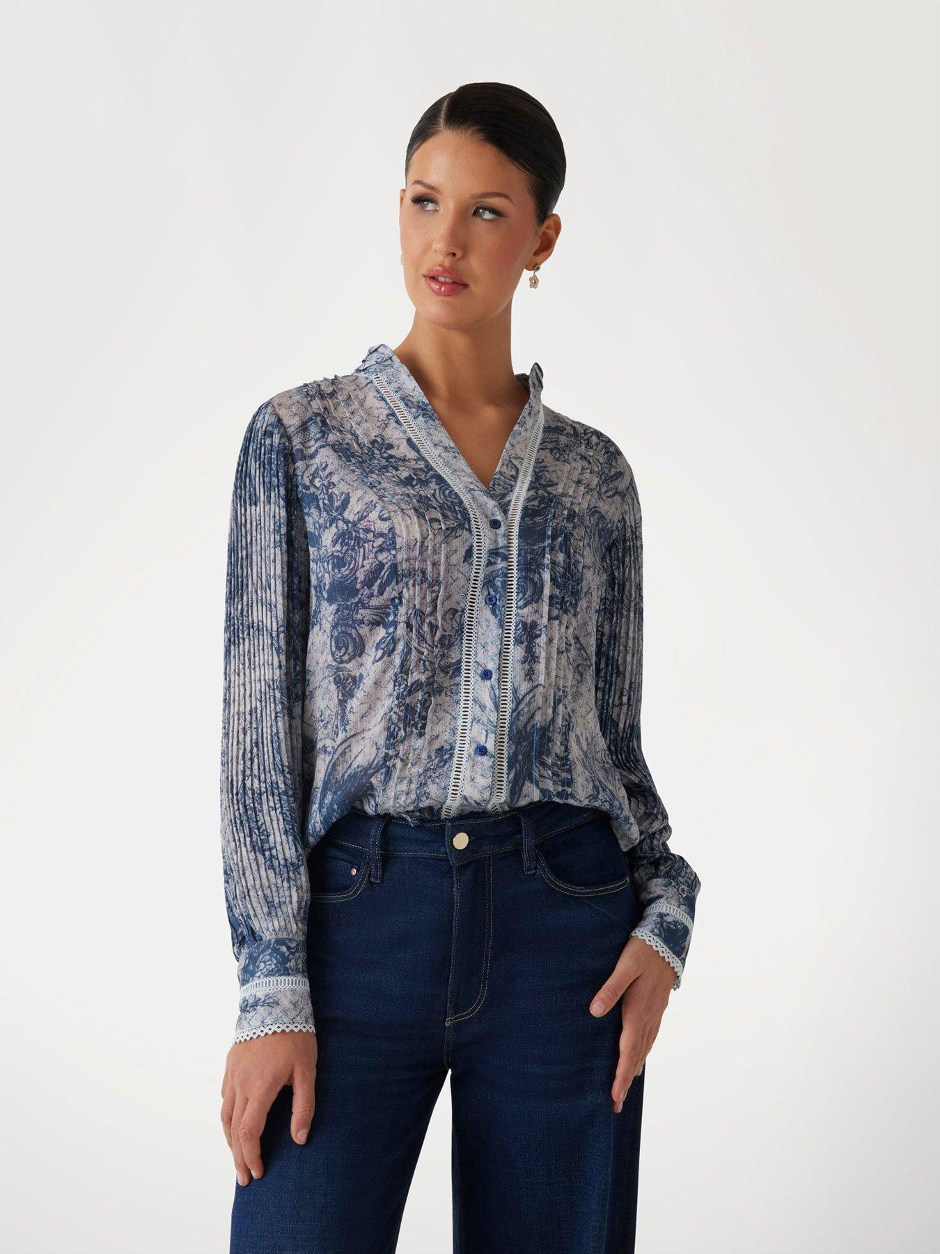 undefined Josette Long Sleeve Floral Blouse - Blue
