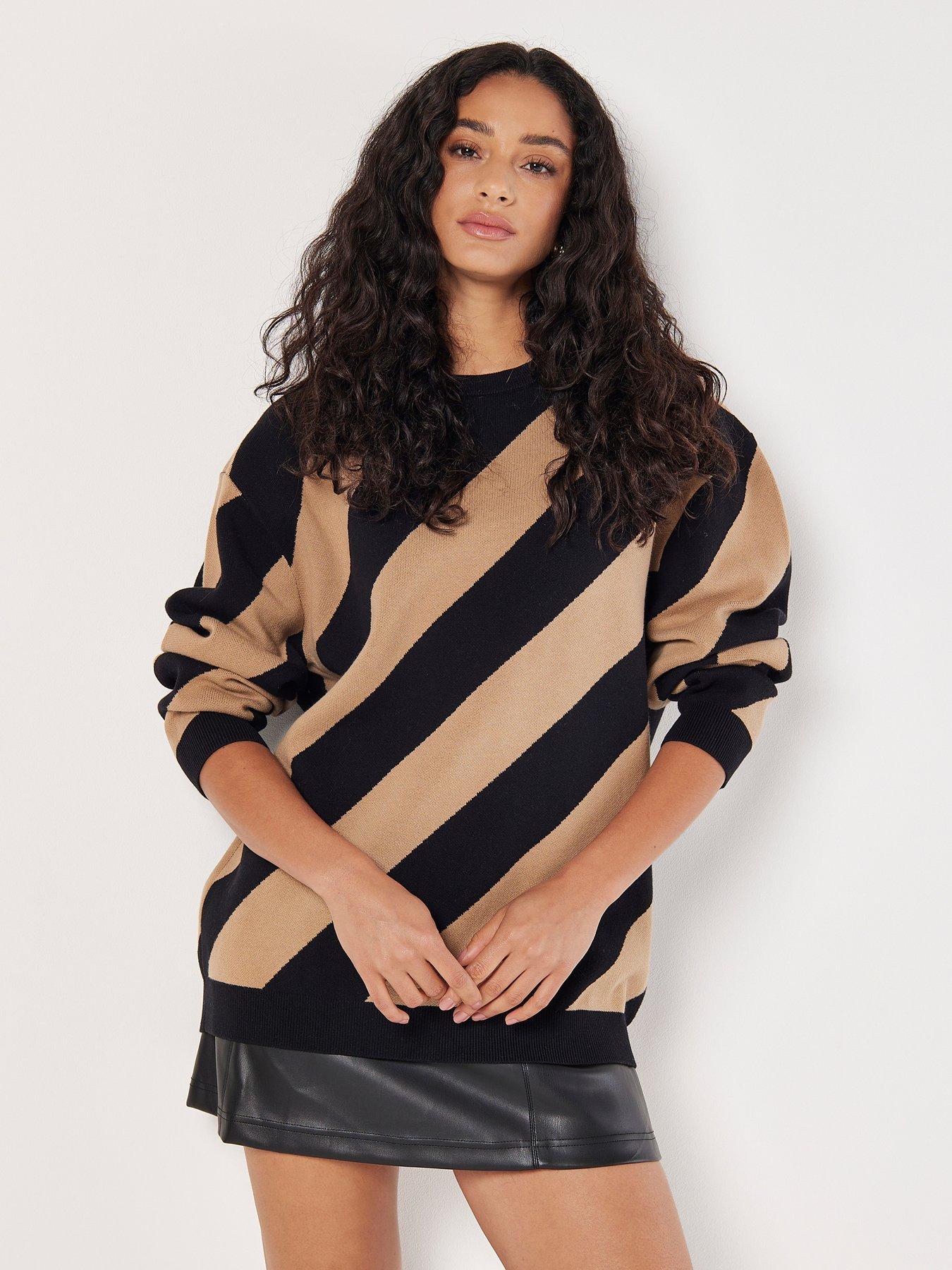 Apricot Diagonal Striped Oversized Jumper