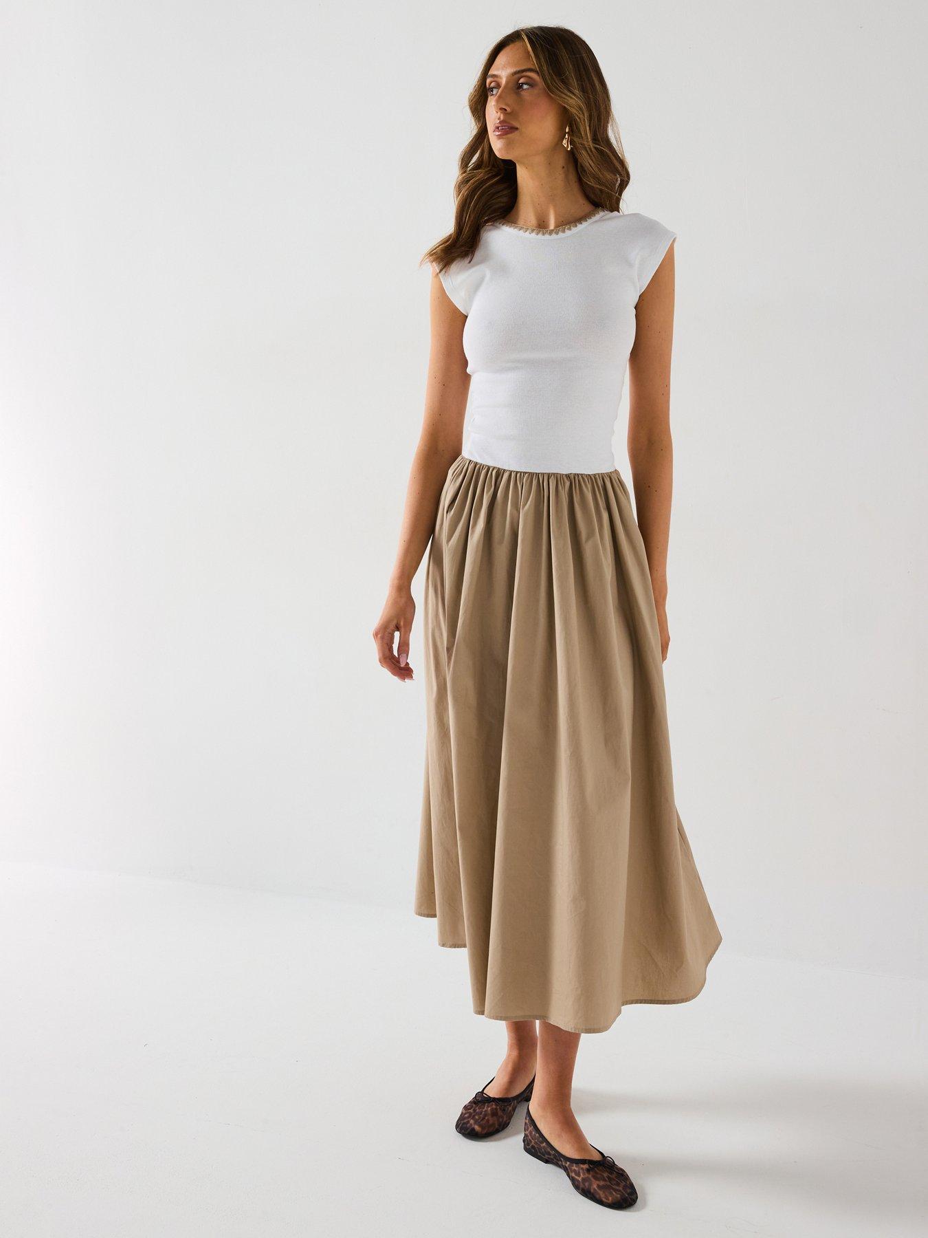 undefined Woven Drop Waist Dress - Beige/White