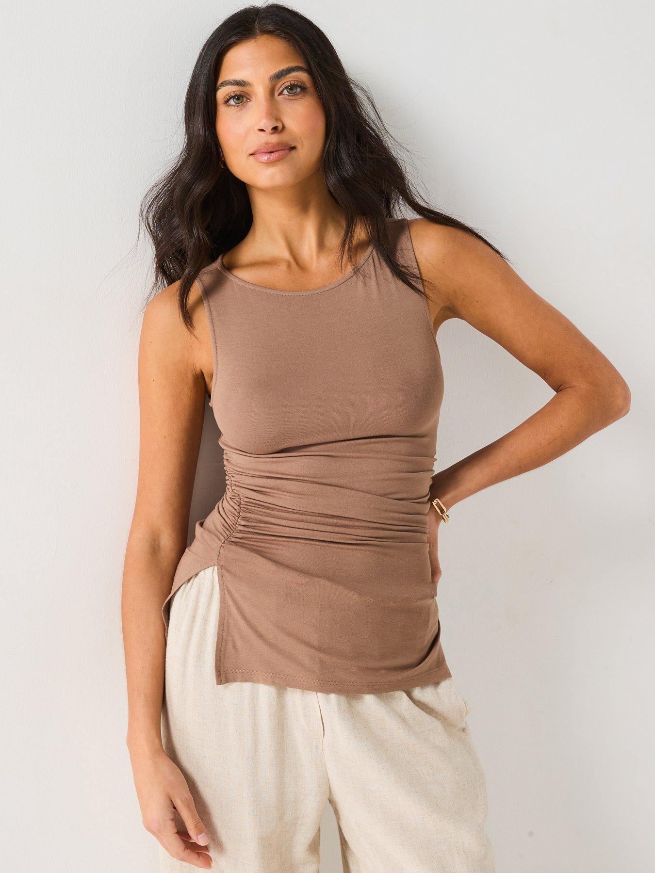 undefined Ruched Side Vest - Nude