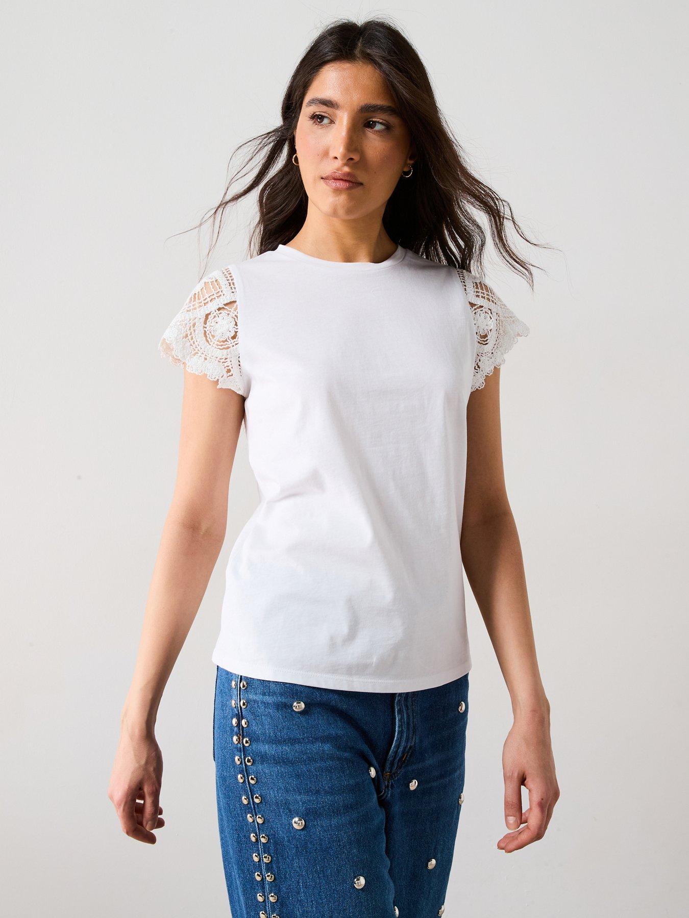 undefined Crochet Sleeve T-Shirt - White