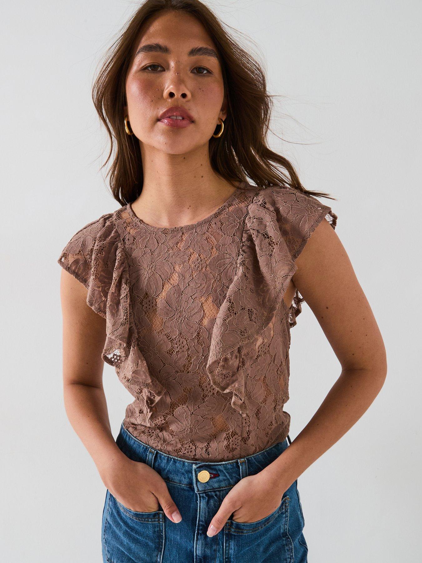undefined Lace Ruffle Front Top