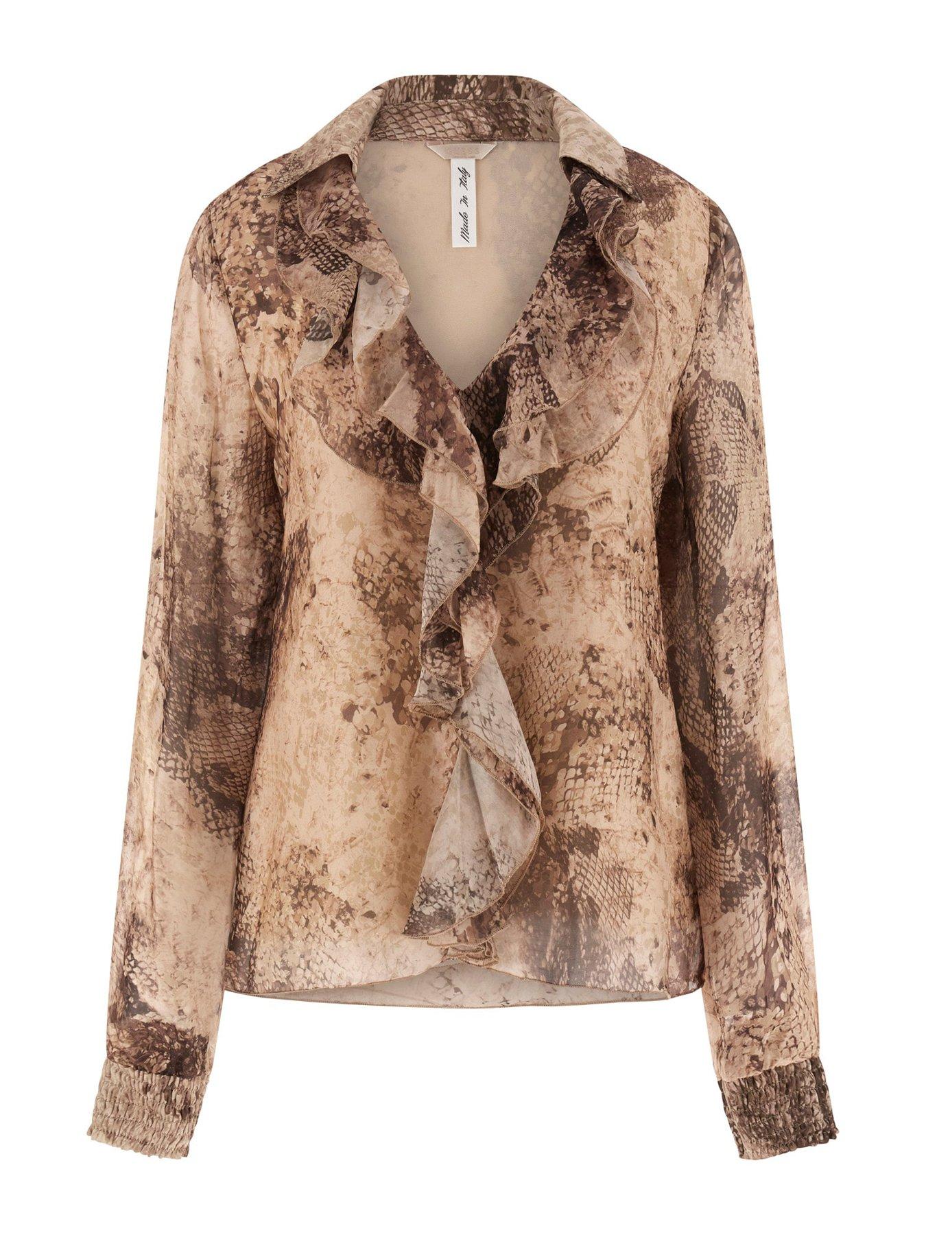 undefined Soave Snake Print Ruffle Shirt - Brown