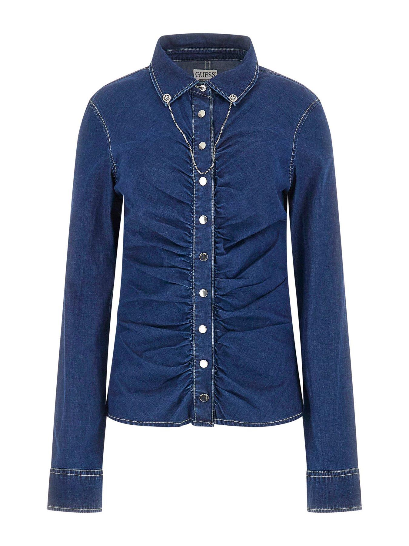 undefined Alisha Long Sleeve Denim Shirt - Dark Blue