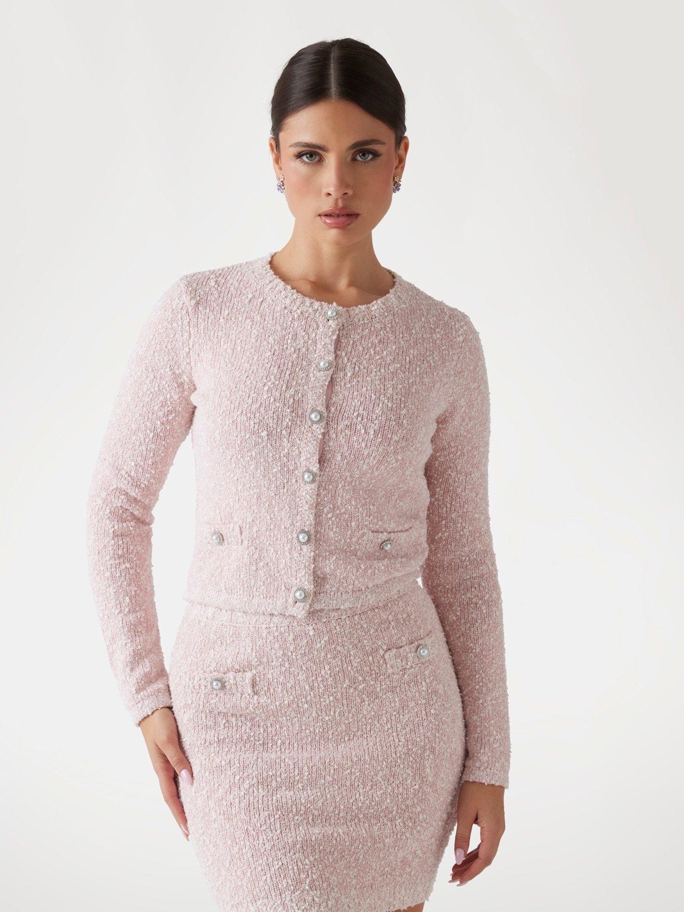 undefined Dorothy Long Sleeve Boucle Cardigan - Pink