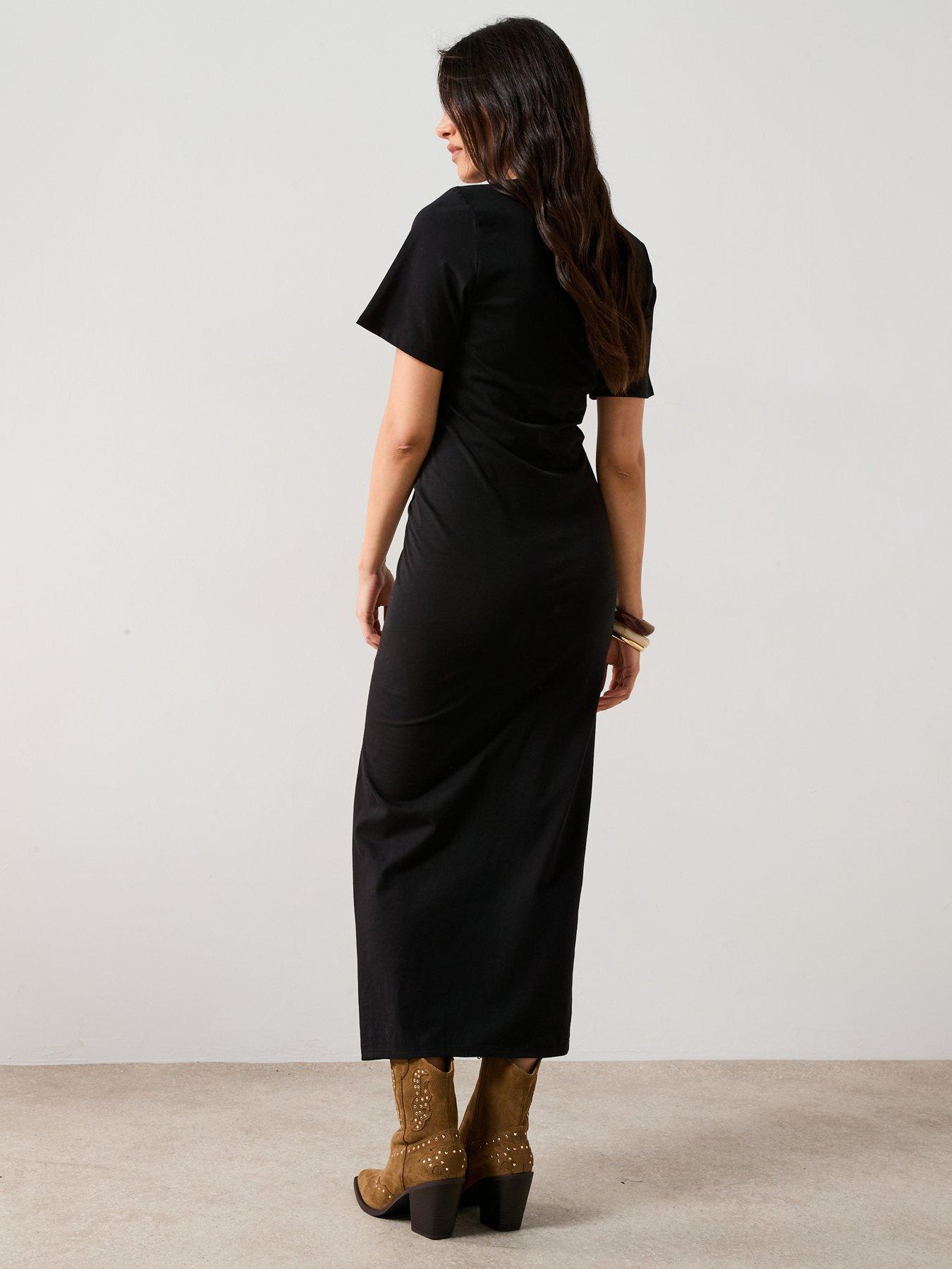 Image 2 of 6 of V by Very Ruched Side Jersey Midaxi Dress - Black