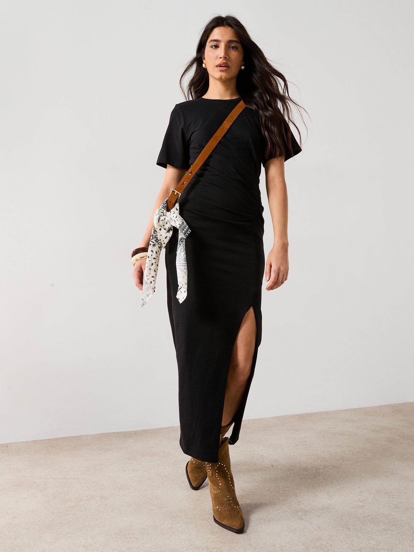 Image 3 of 6 of V by Very Ruched Side Jersey Midaxi Dress - Black