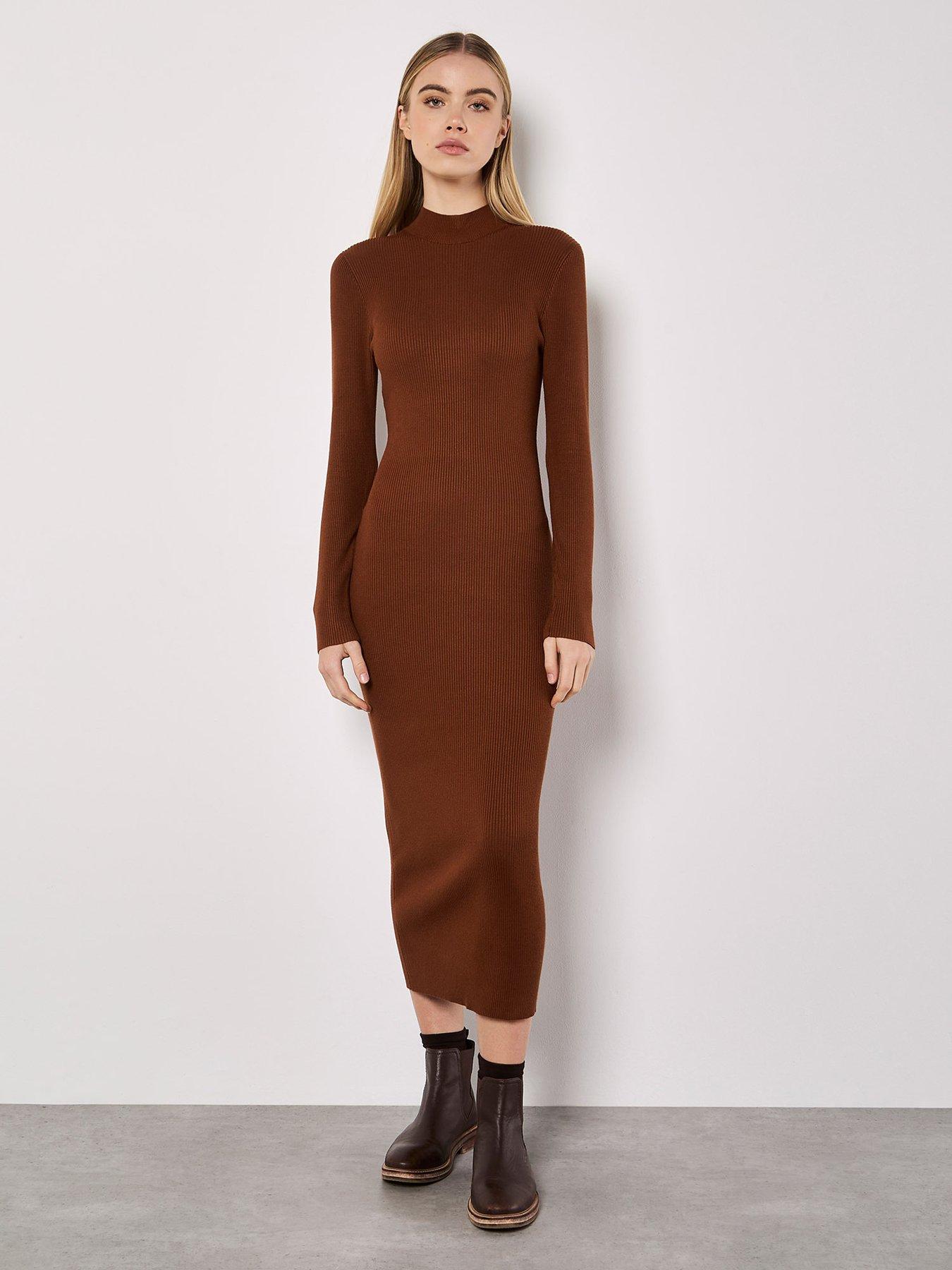 Ribbed Knitted Split Front Midi Dress