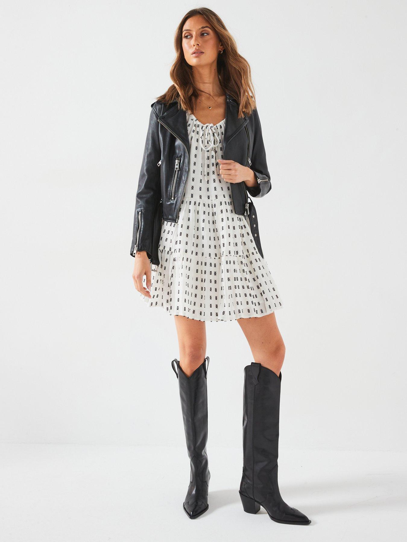 undefined Embroidered Tie Neck Smock Mini Dress - White/Print