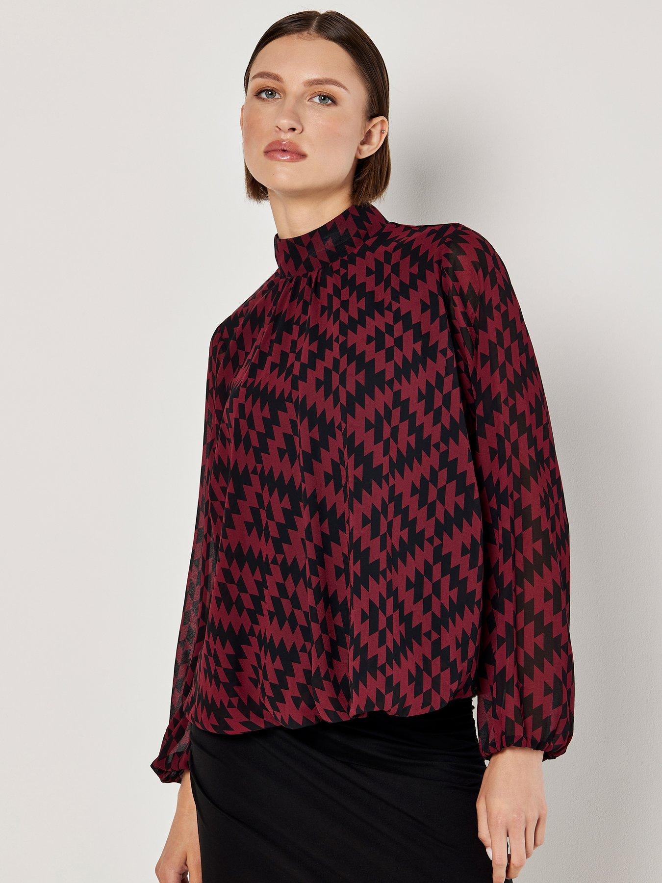 undefined Staggered Geo High Neck Puff Top