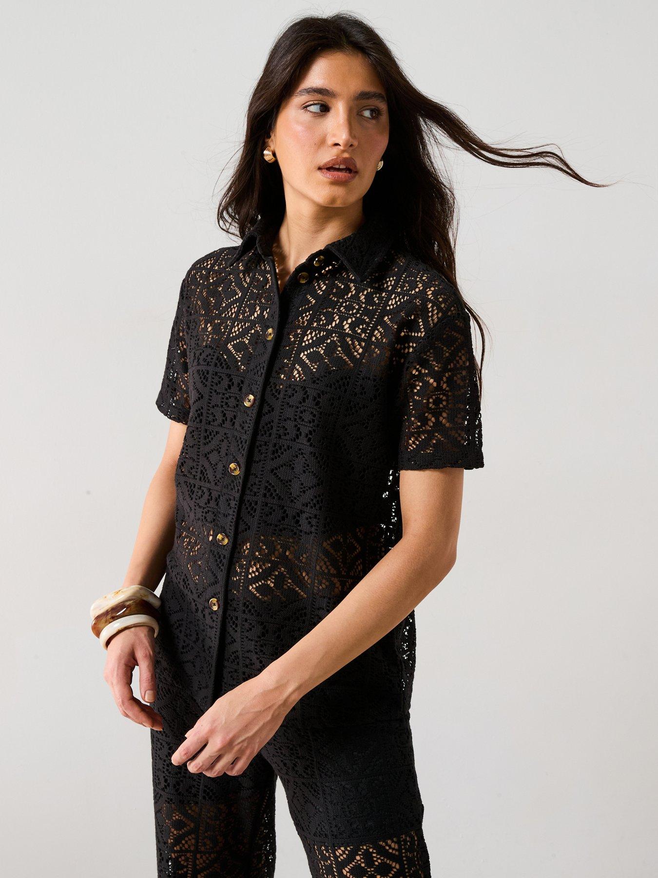 undefined Lace Co-Ord Shirt - Black