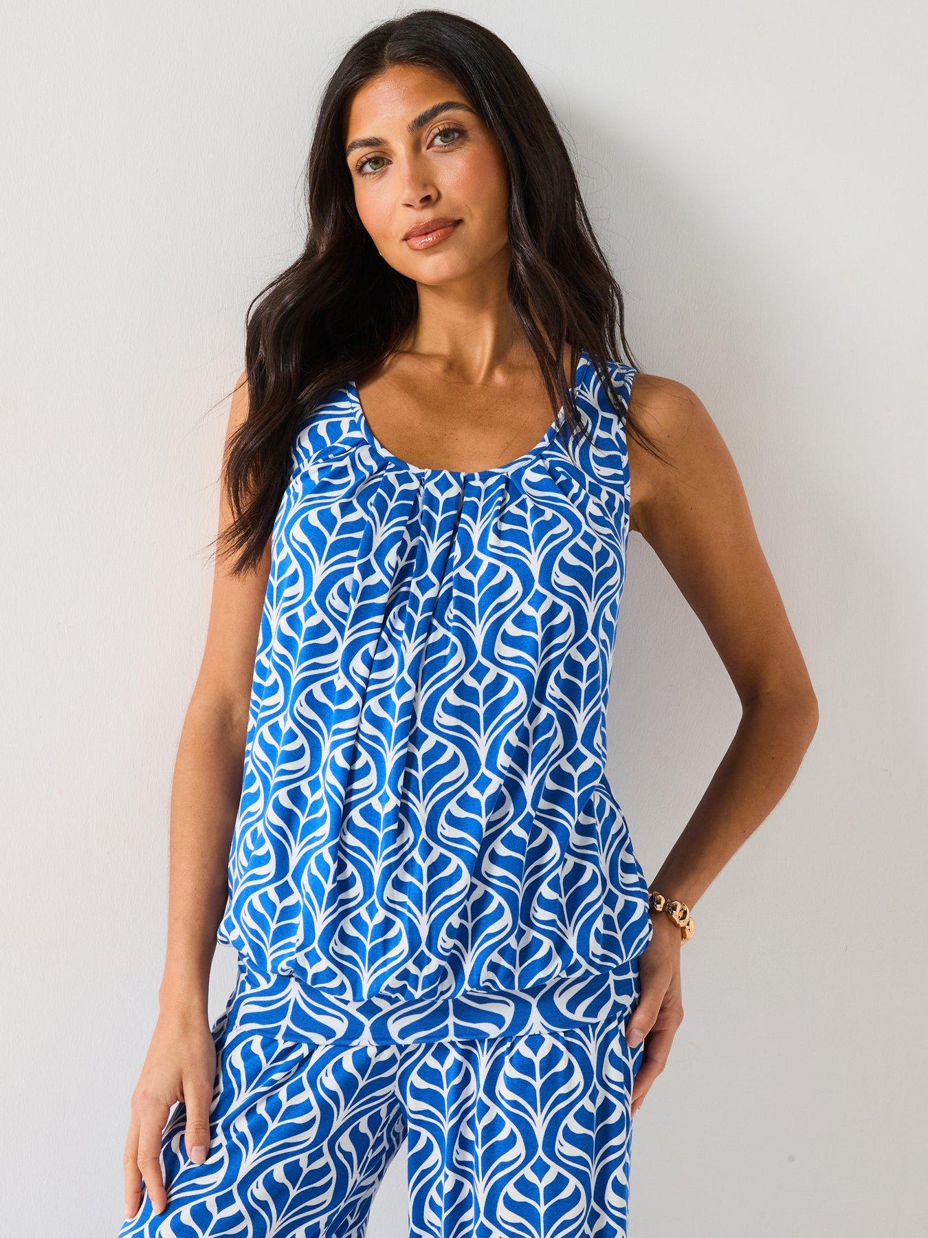 Everyday Bubble Hem Vest Top - Blue Leaf