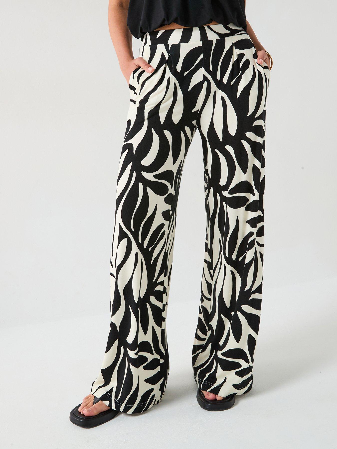 undefined High Waisted Wide Leg Trousers - Mono Palm Print