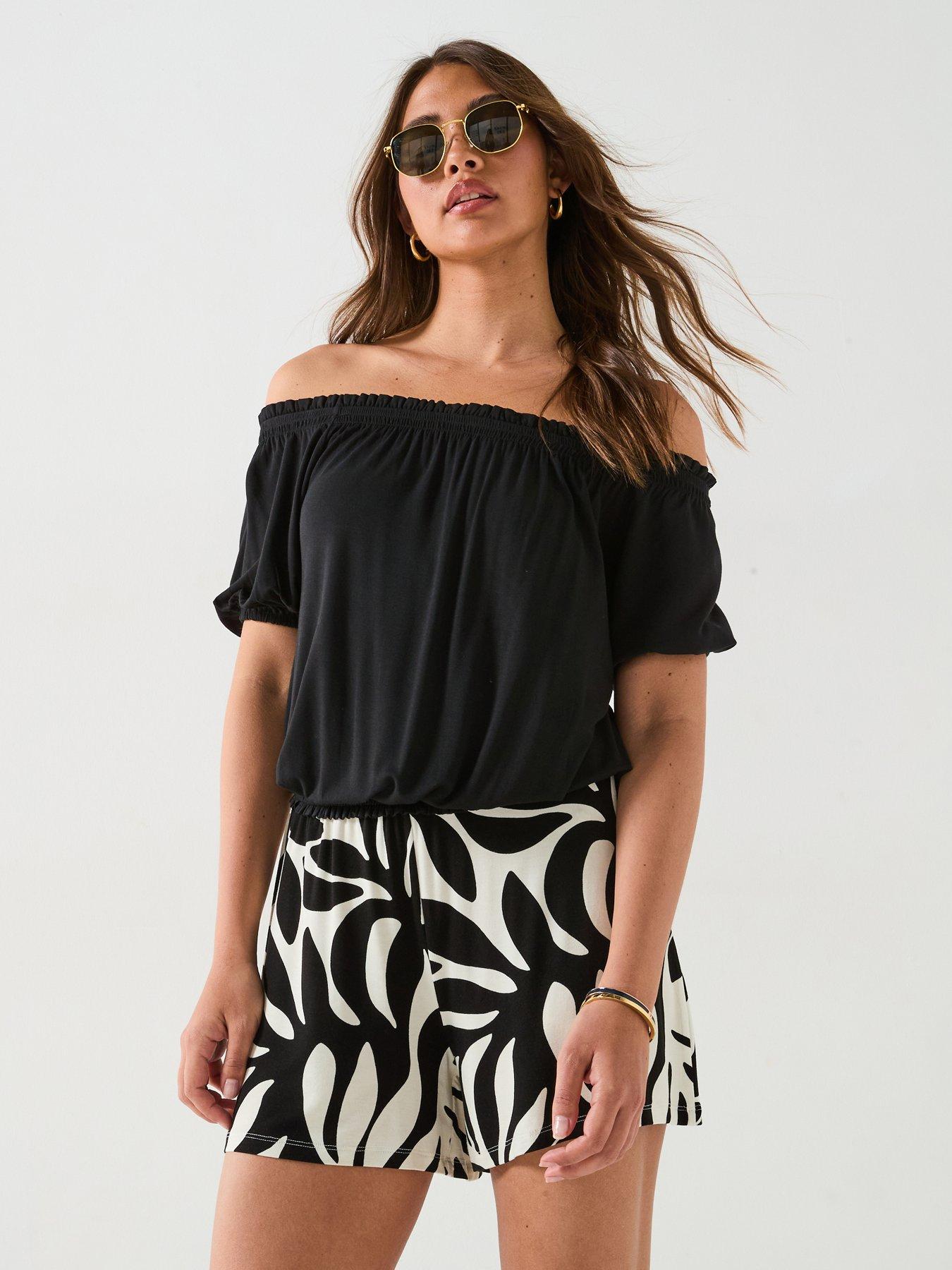 undefined Bardot Shirred Waist Top - Black