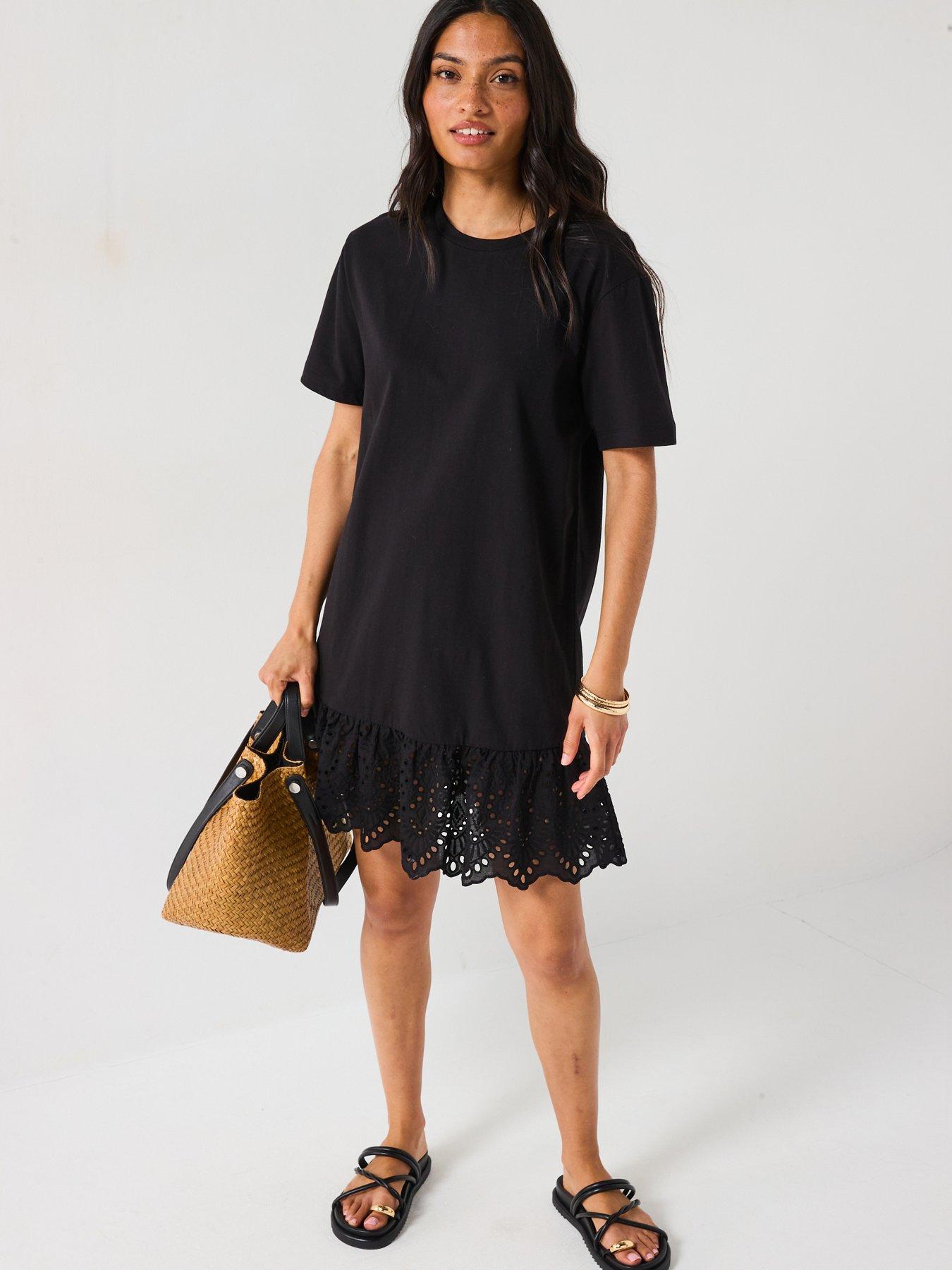 undefined Broderie Hem Mini Dress - Black