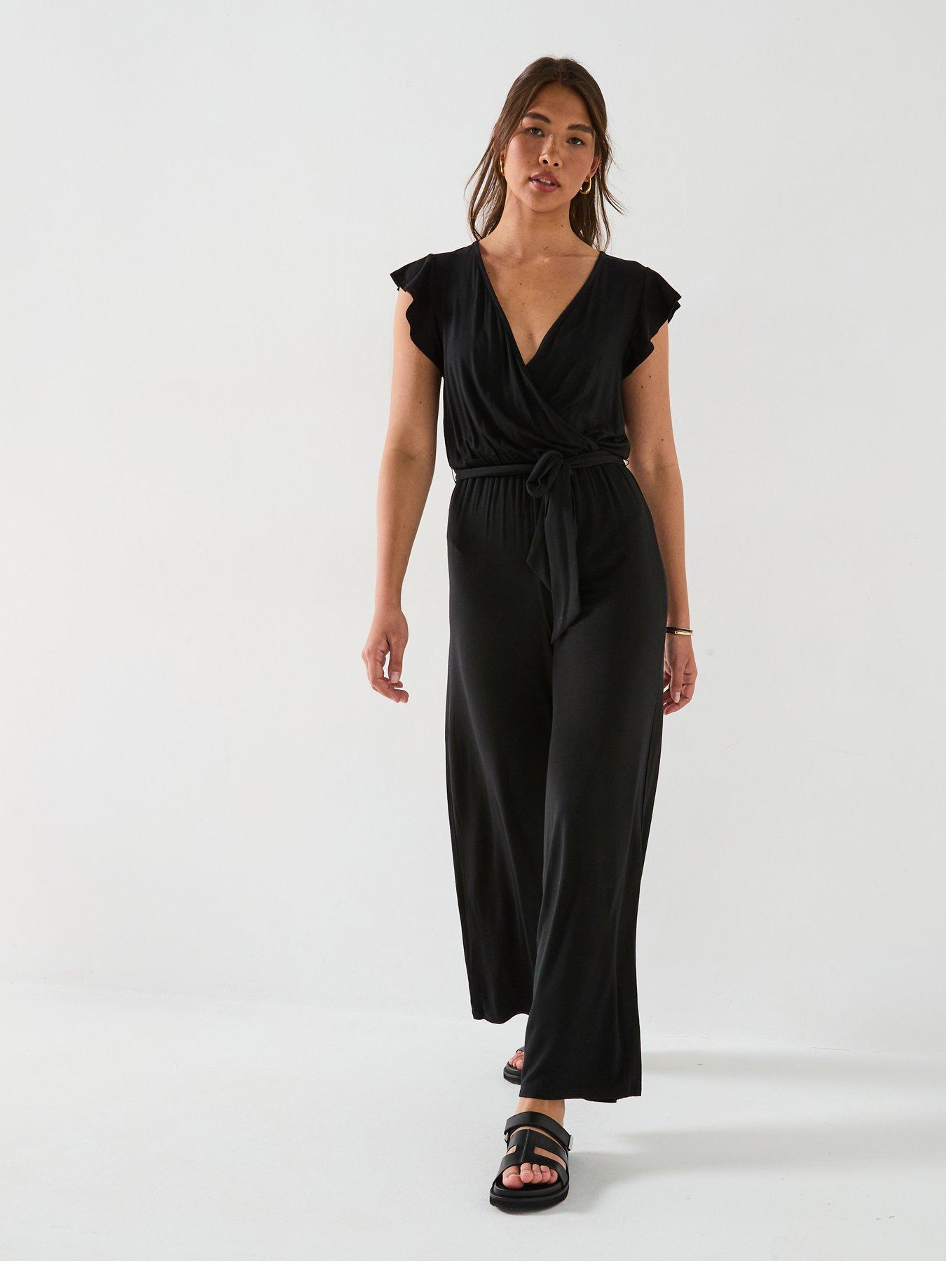 undefined Wrap Wide Leg Jumpsuit - Black