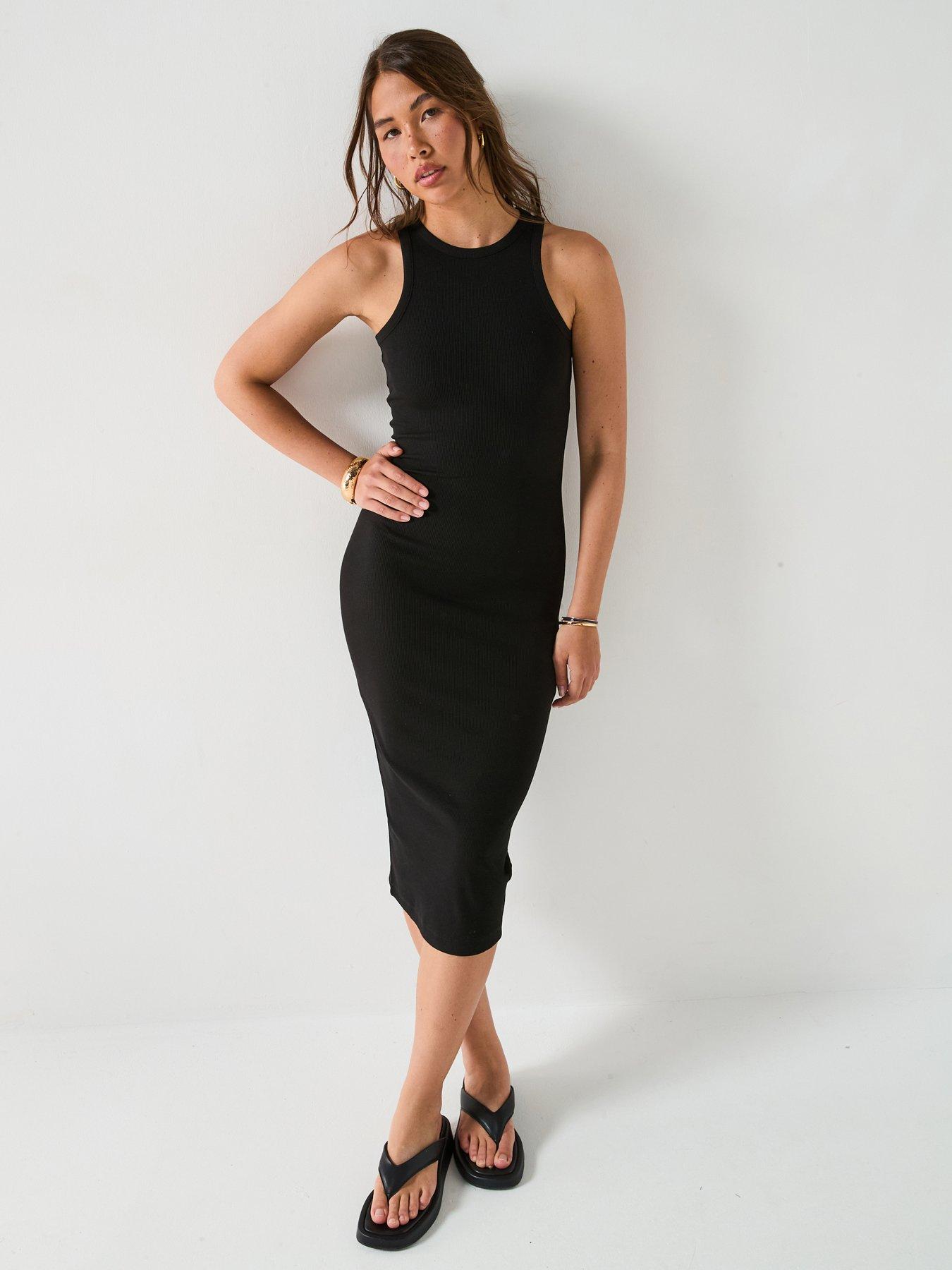 undefined Rib Midaxi Dress - Black