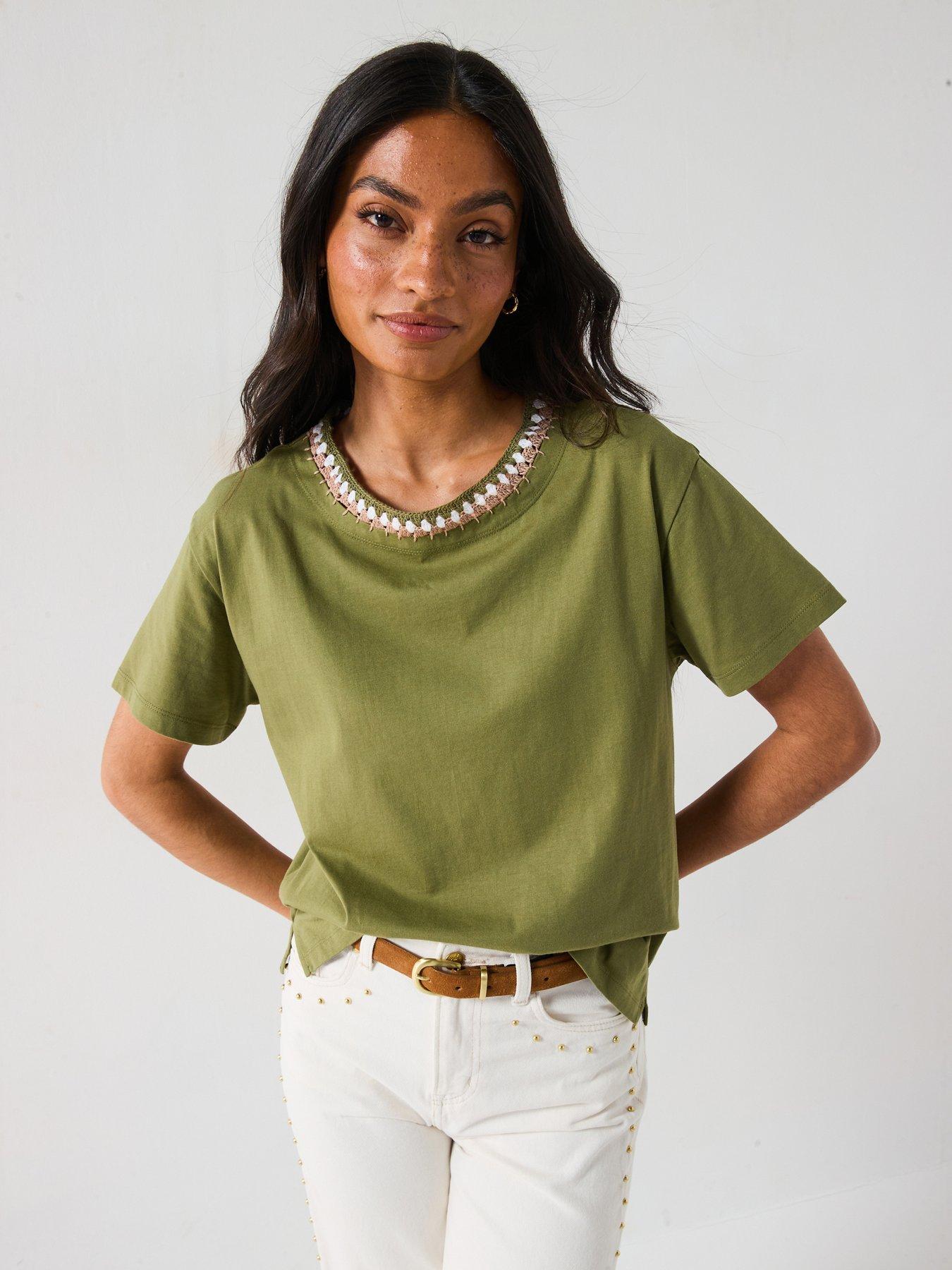 undefined Blanket Stitch T-Shirt - Khaki