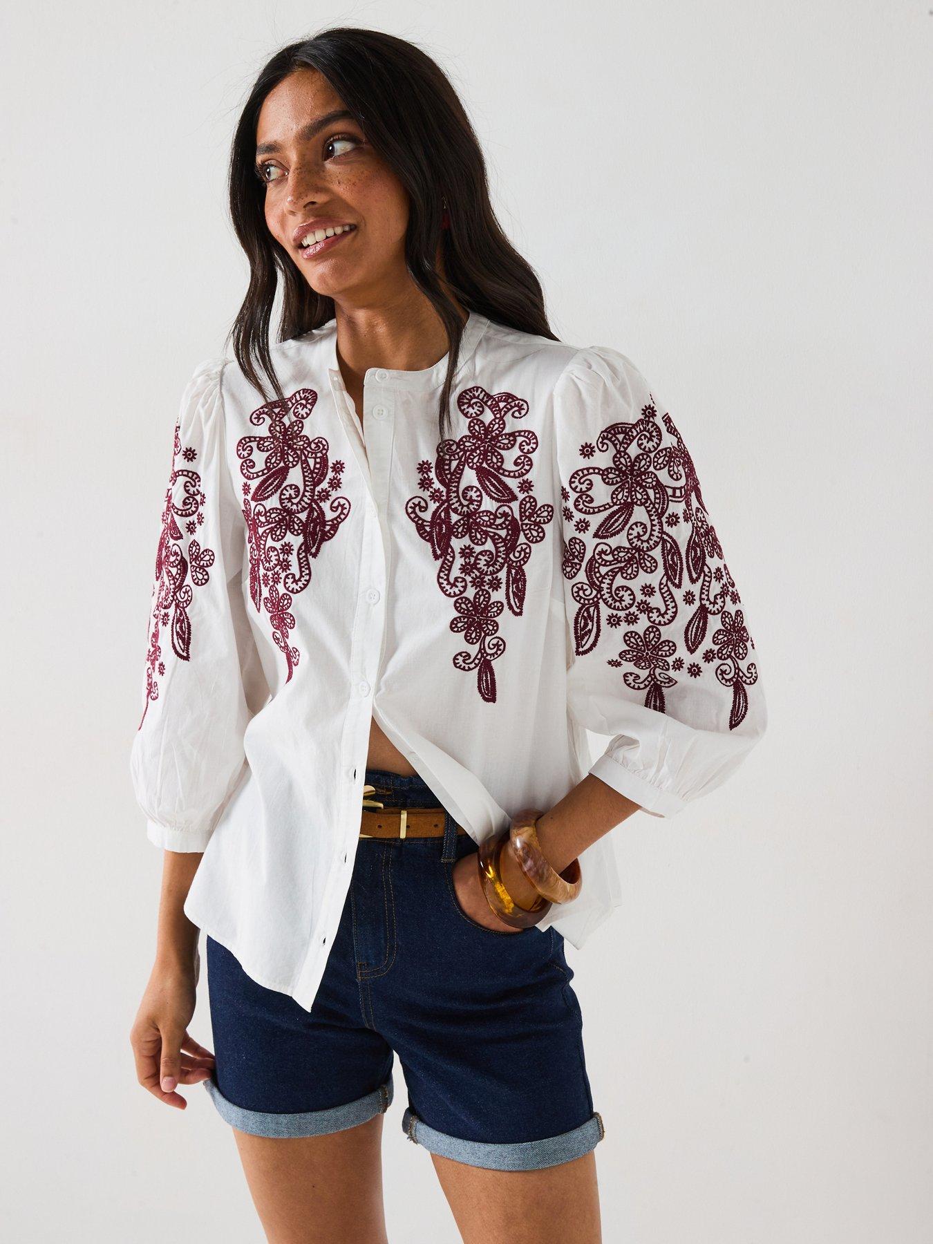 undefined Embroidered Sleeve Western Blouse