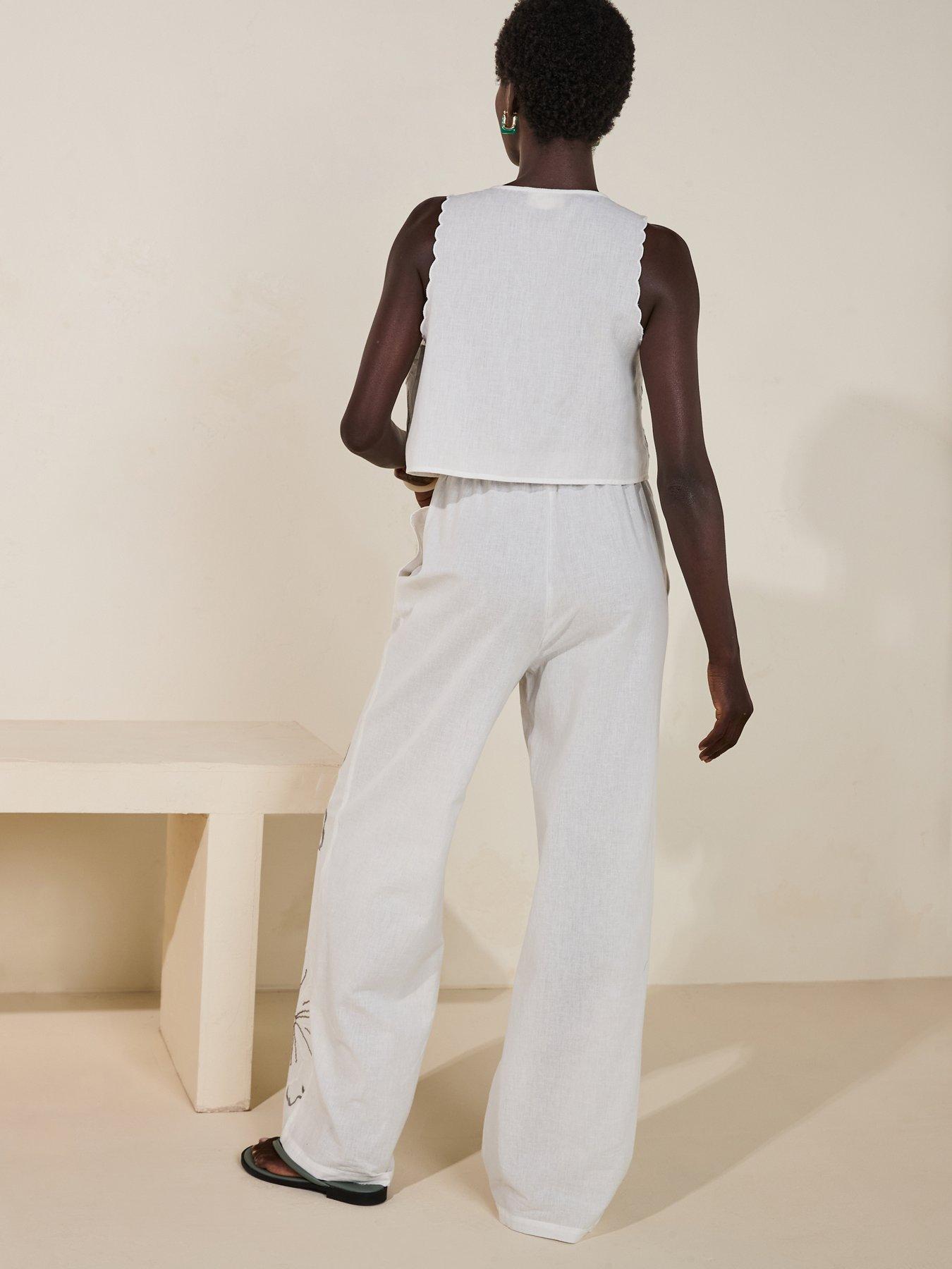 Image 5 of 5 of V by Very Embroidered Wide Leg Trouser Co-Ord - White