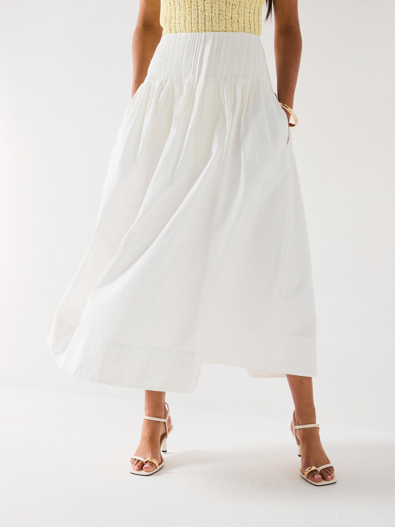 undefined Cotton Pintuck Midi Skirt