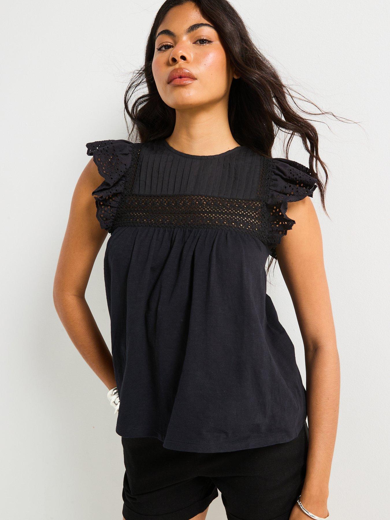 undefined Broderie Frill Sleeve Top