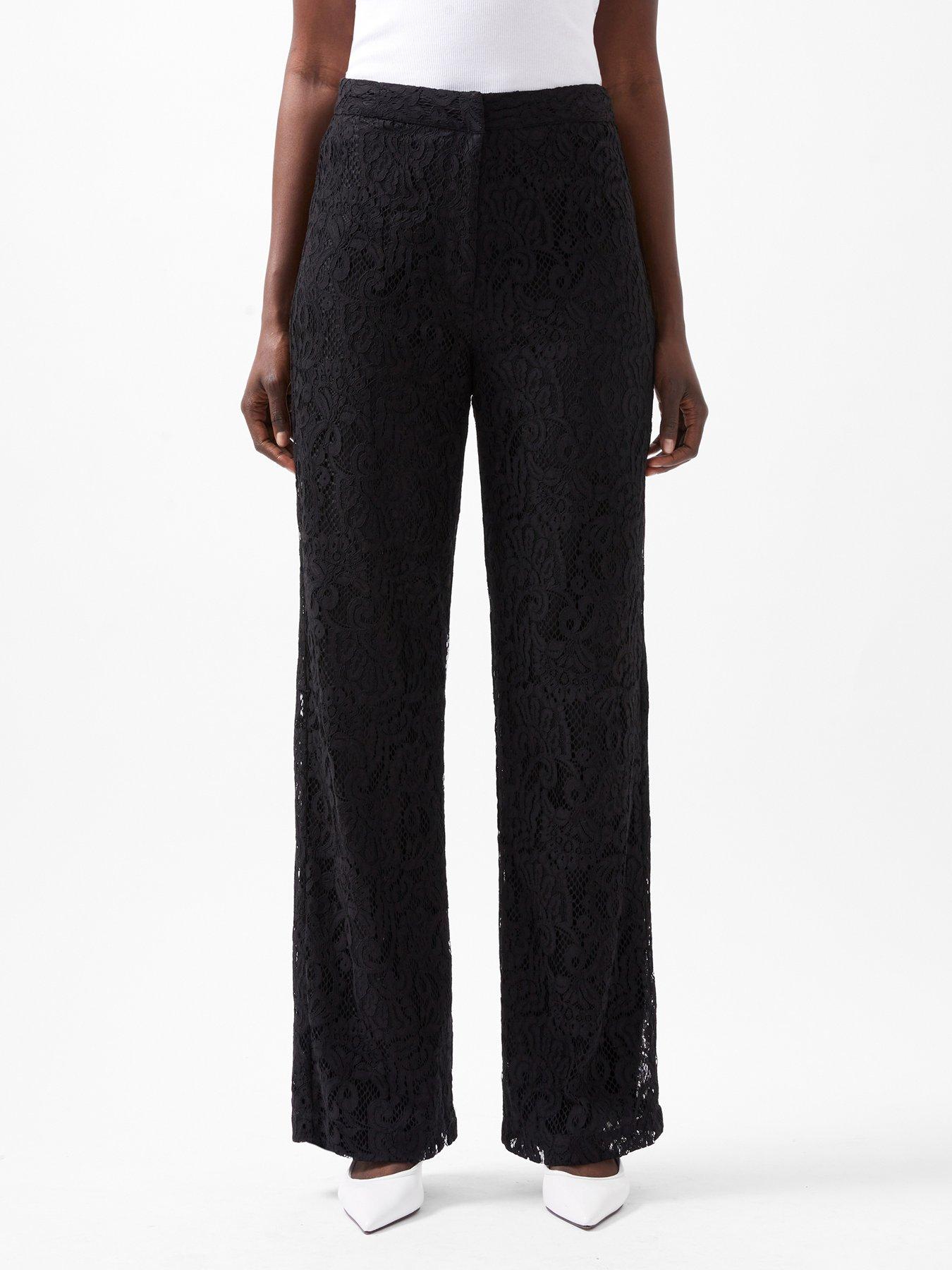 french-connection-lace-flared-trousers-black