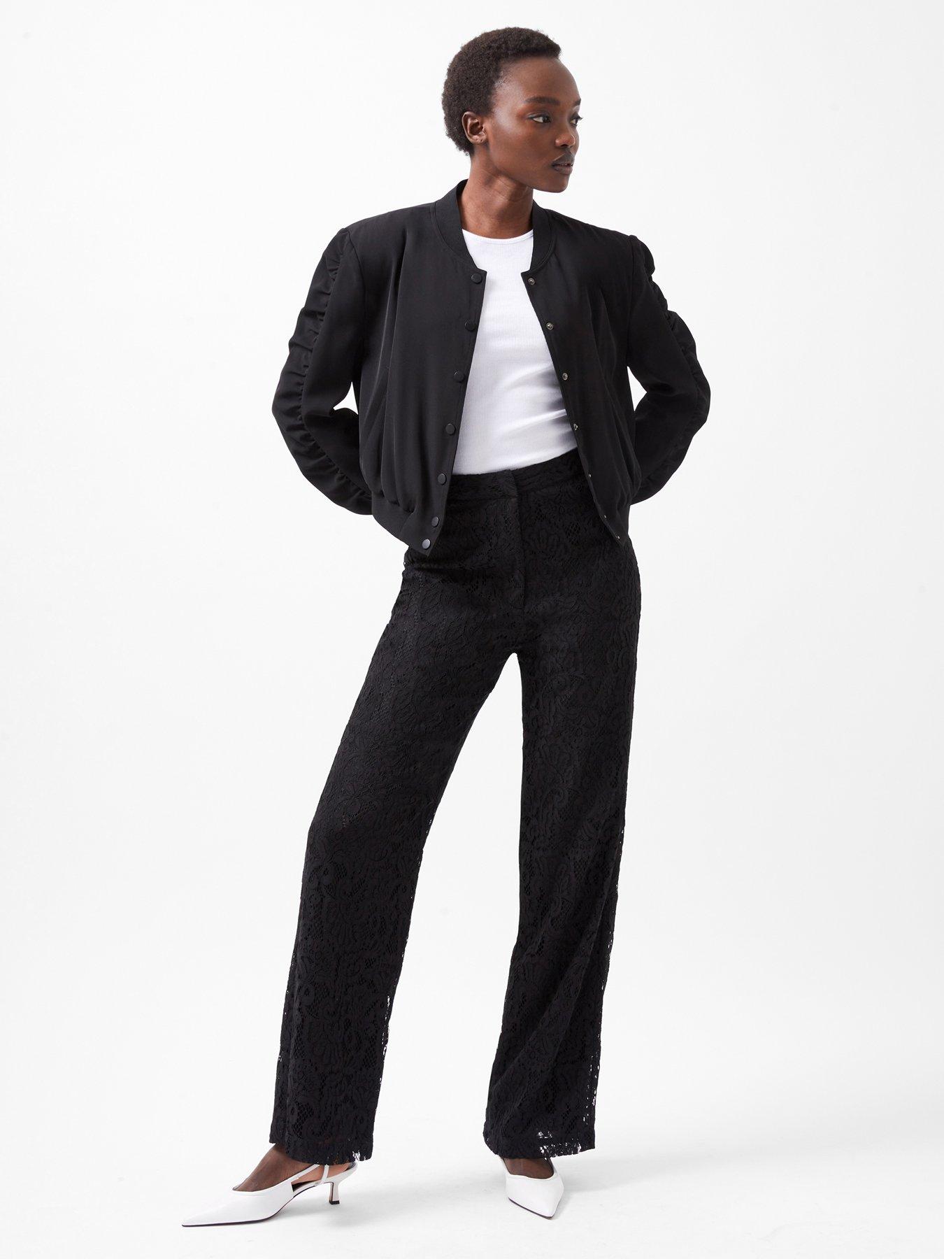 Image 4 of 6 of French Connection Lace Flared Trousers - Black