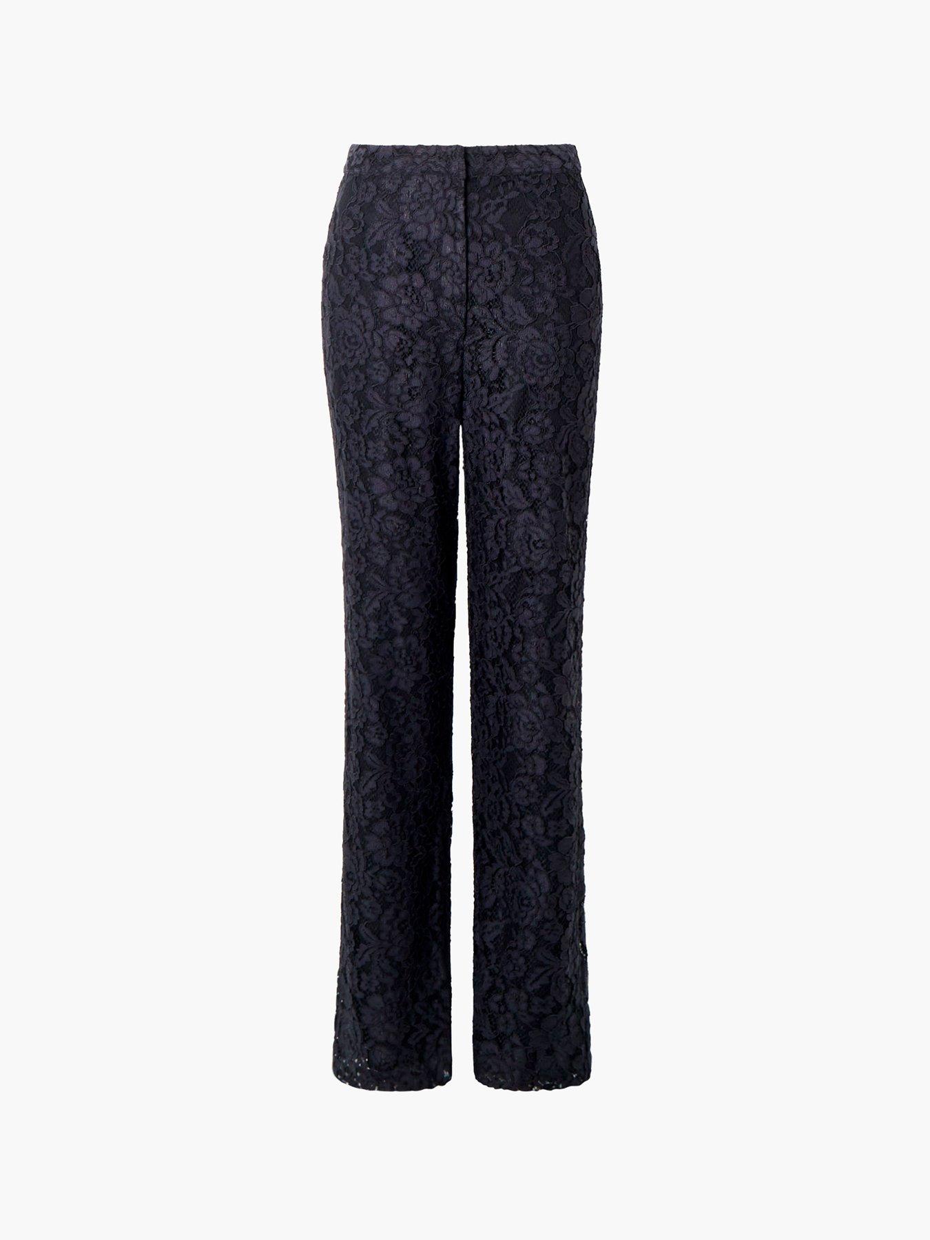 Image 6 of 6 of French Connection Lace Flared Trousers - Black