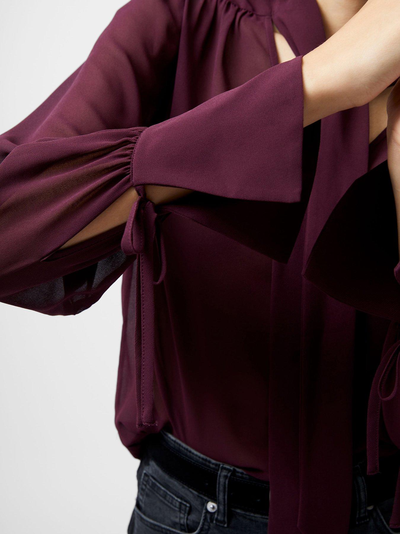 Image 5 of 6 of French Connection Tie V-neck Long Sleeve Flared Blouse - Red