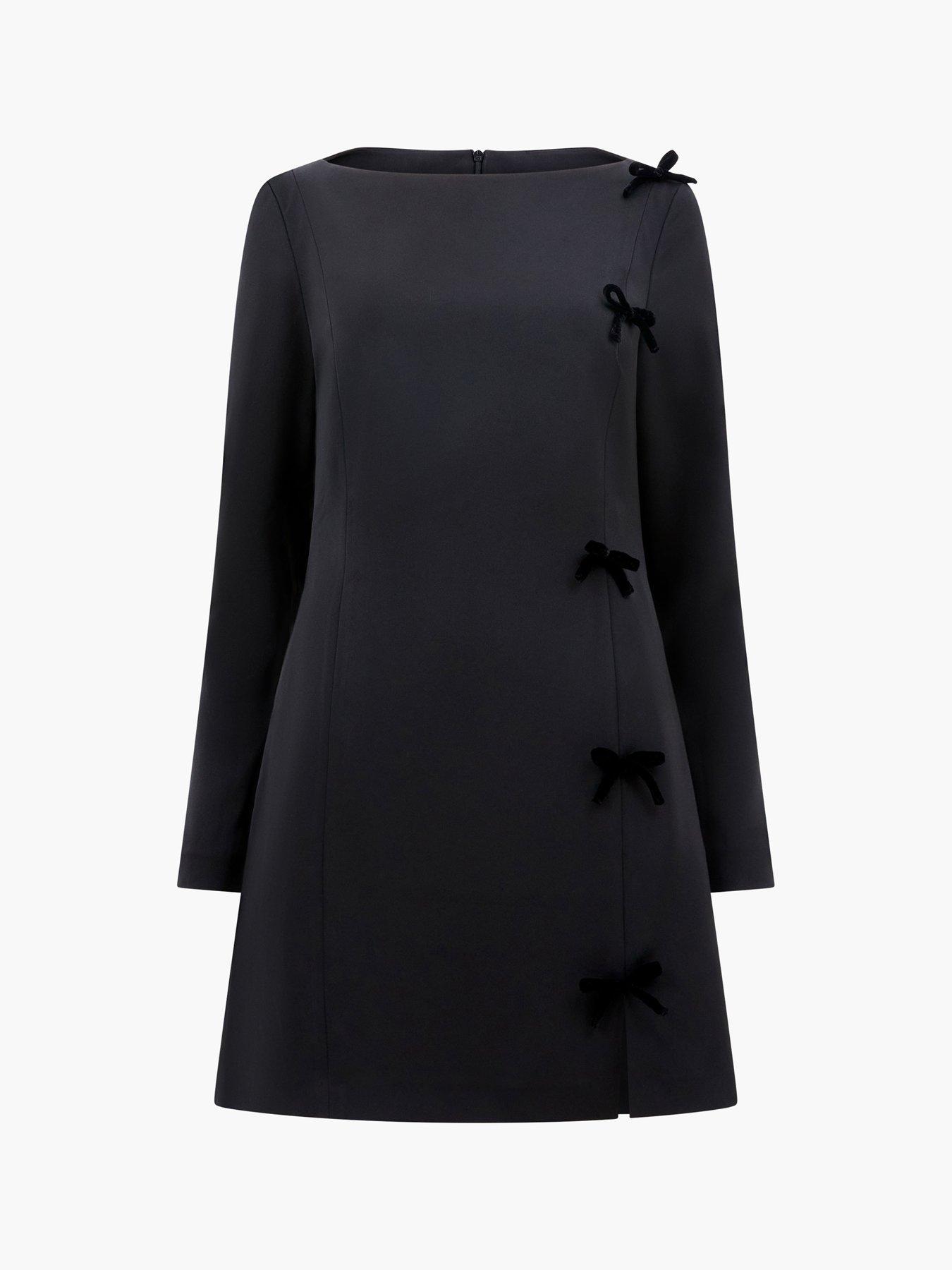 French Connection Satin Bow Long Sleeve Mini Dress - Black | Very