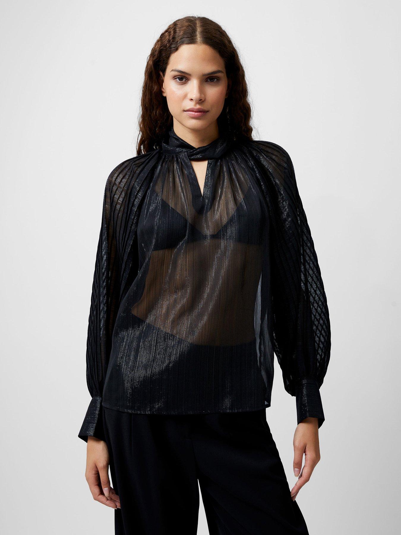 Image 1 of 5 of French Connection Metallic Lurex Keyhole Top - Black