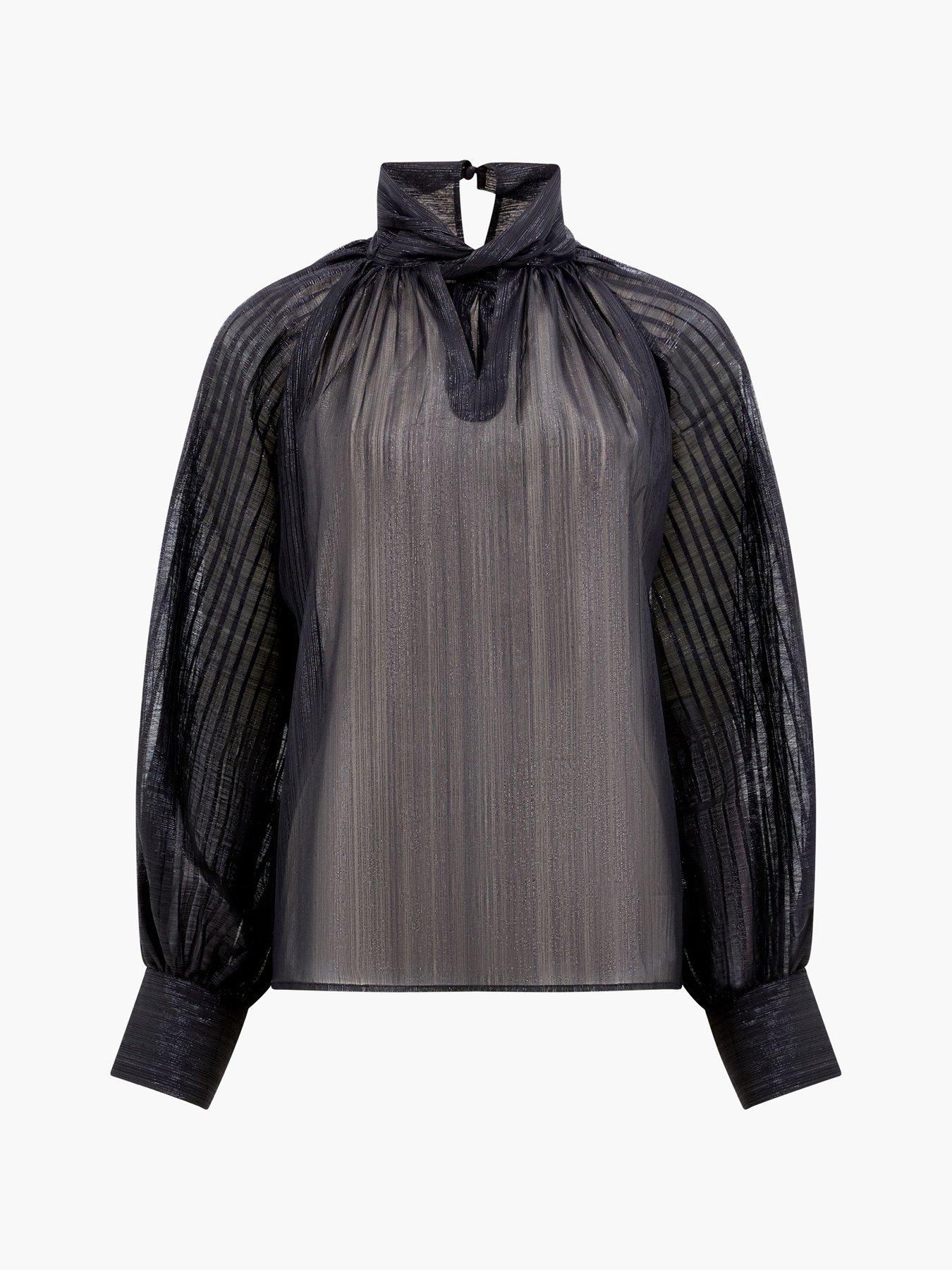 Image 5 of 5 of French Connection Metallic Lurex Keyhole Top - Black