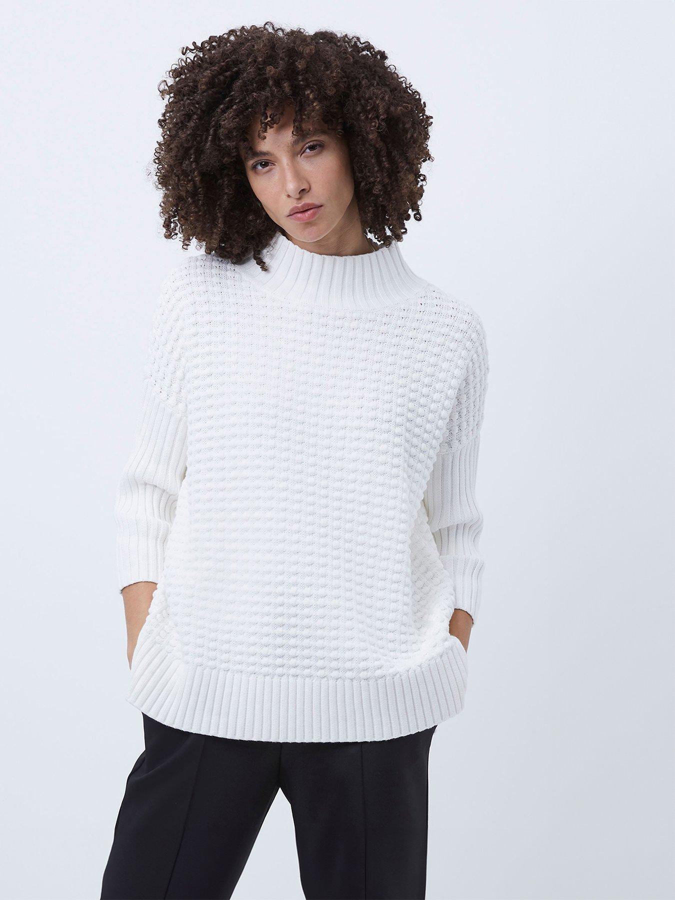 French Connection Ribbed Knit Oversized Jumper, White, Size Xs, Women