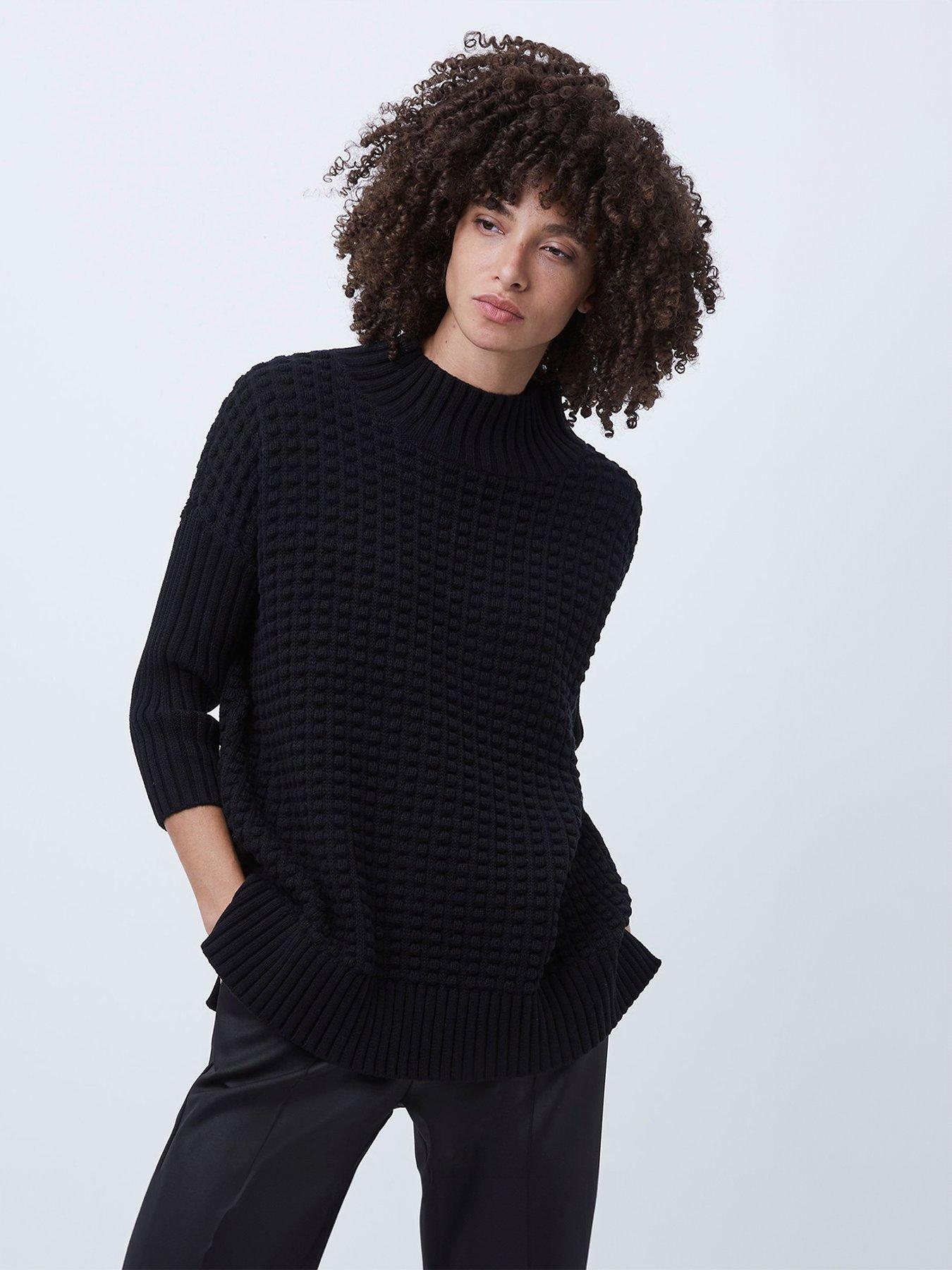 undefined Ribbed Knit Oversized Jumper - Black