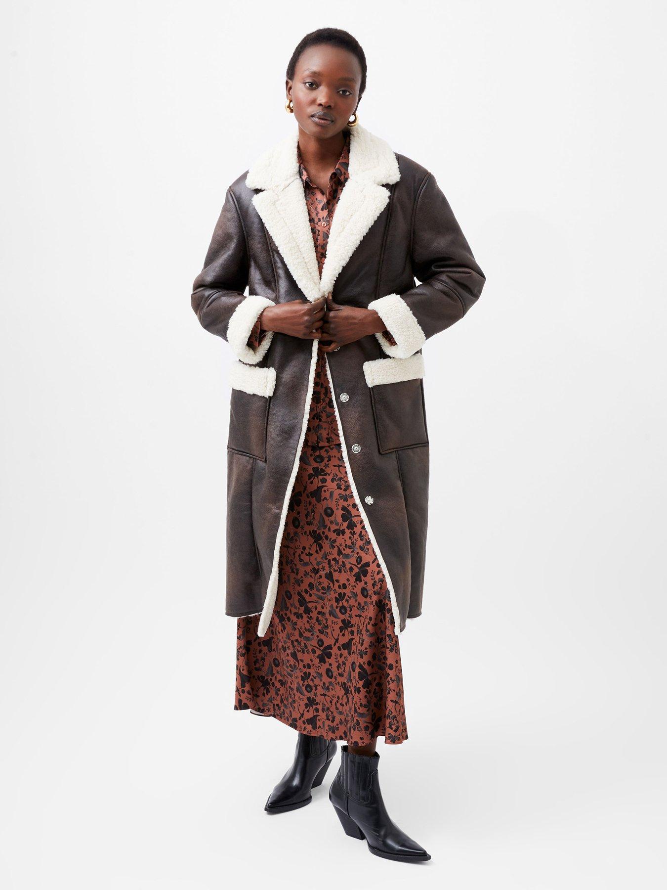 undefined Faux Shearling Coat - Brown