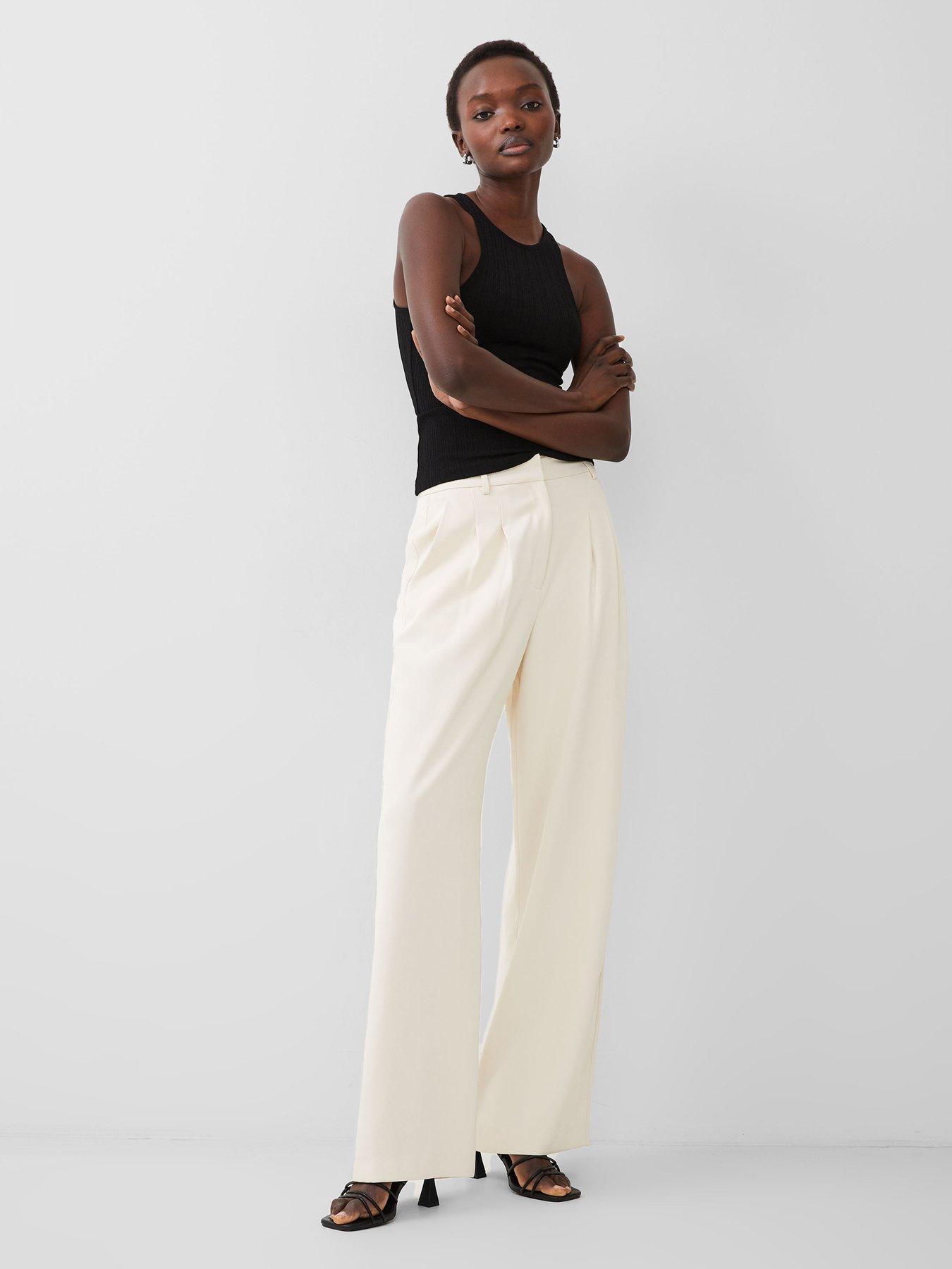 Image 5 of 6 of French Connection Suit Trousers With Concealed Pockets - Cream