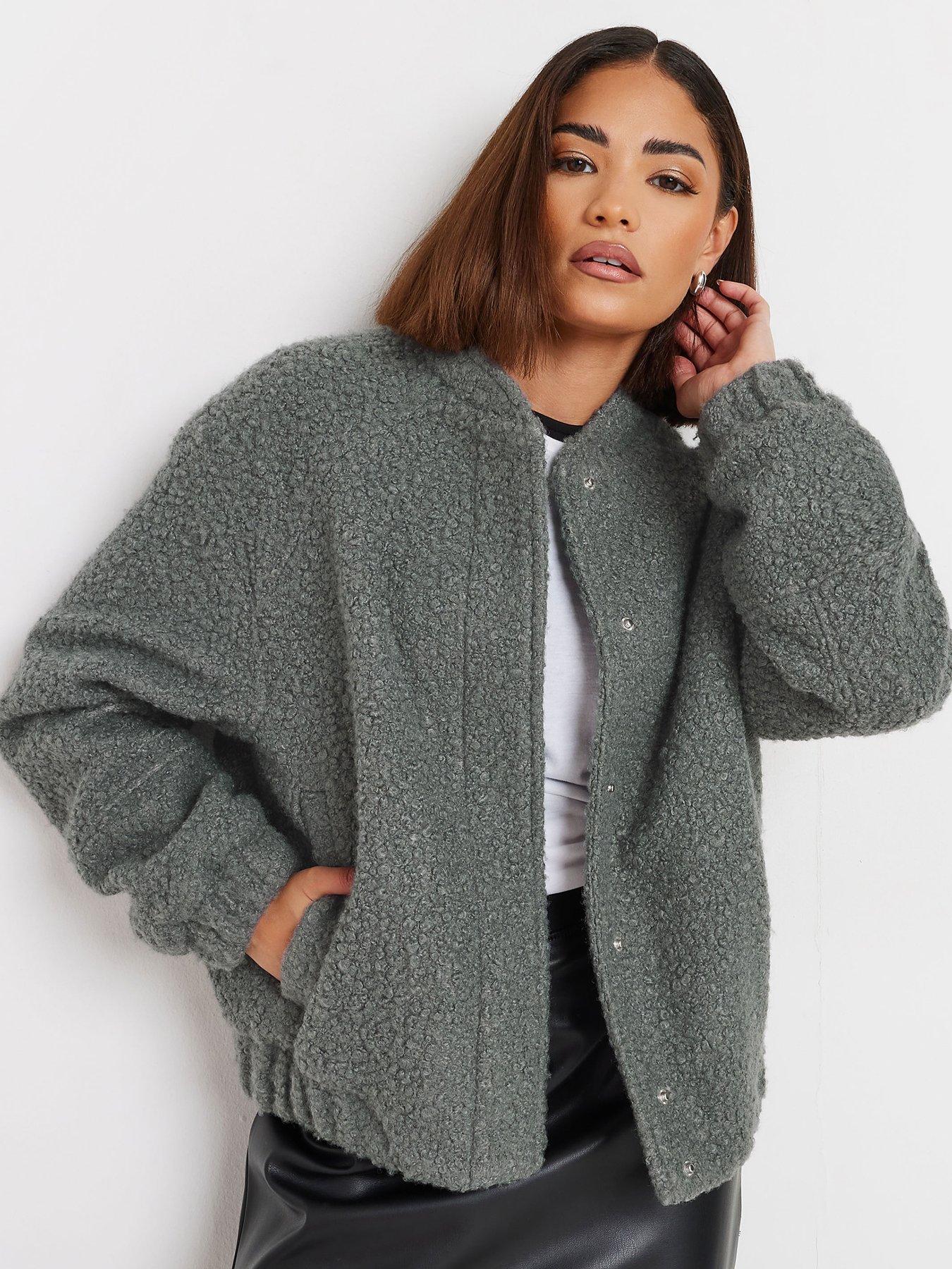 Image 4 of 4 of PixieGirl Petite Cosy Bomber Jacket - Grey