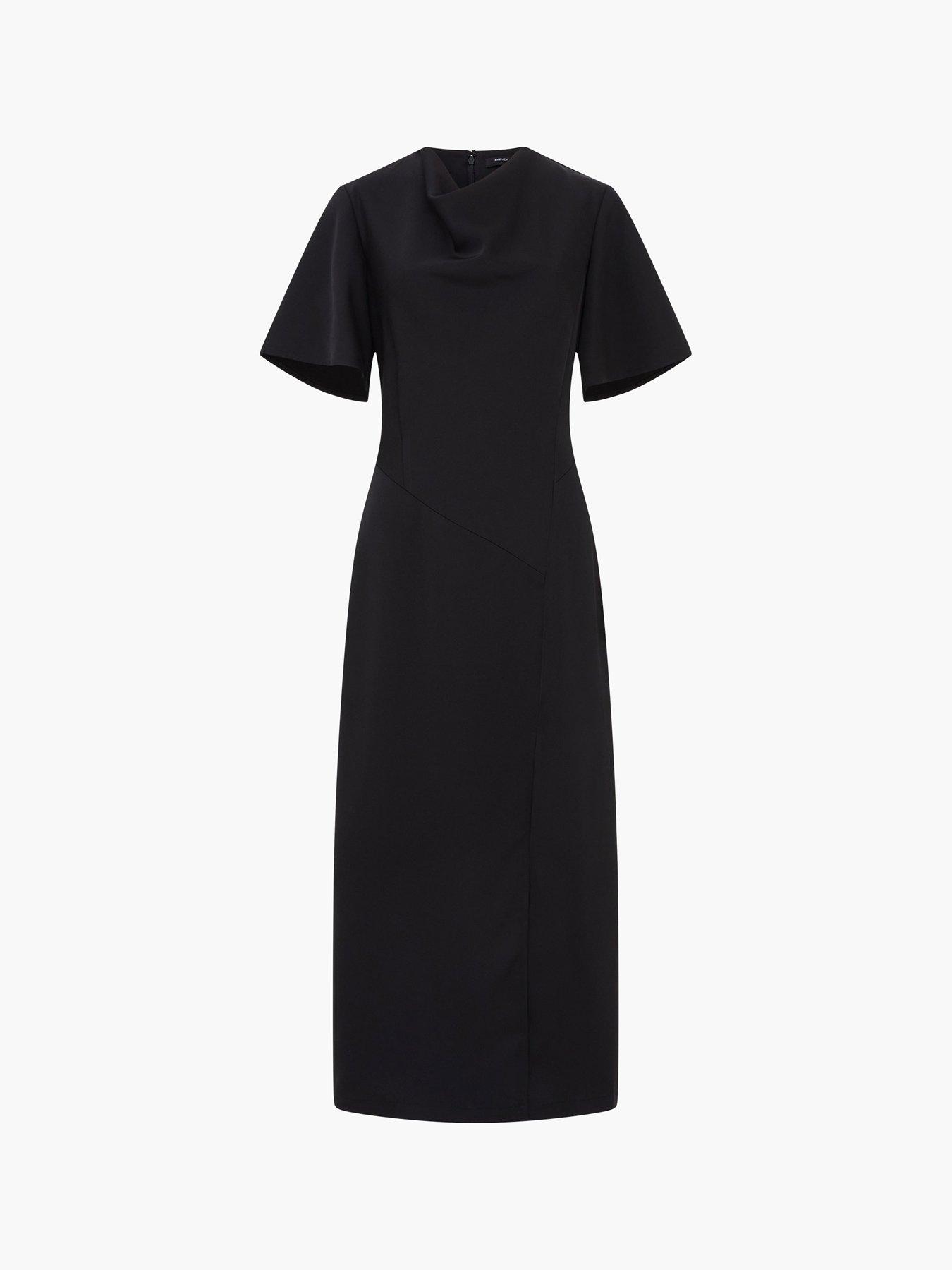 French Connection Asymmetric Satin Dress With Flared Sleeves - Black | Very