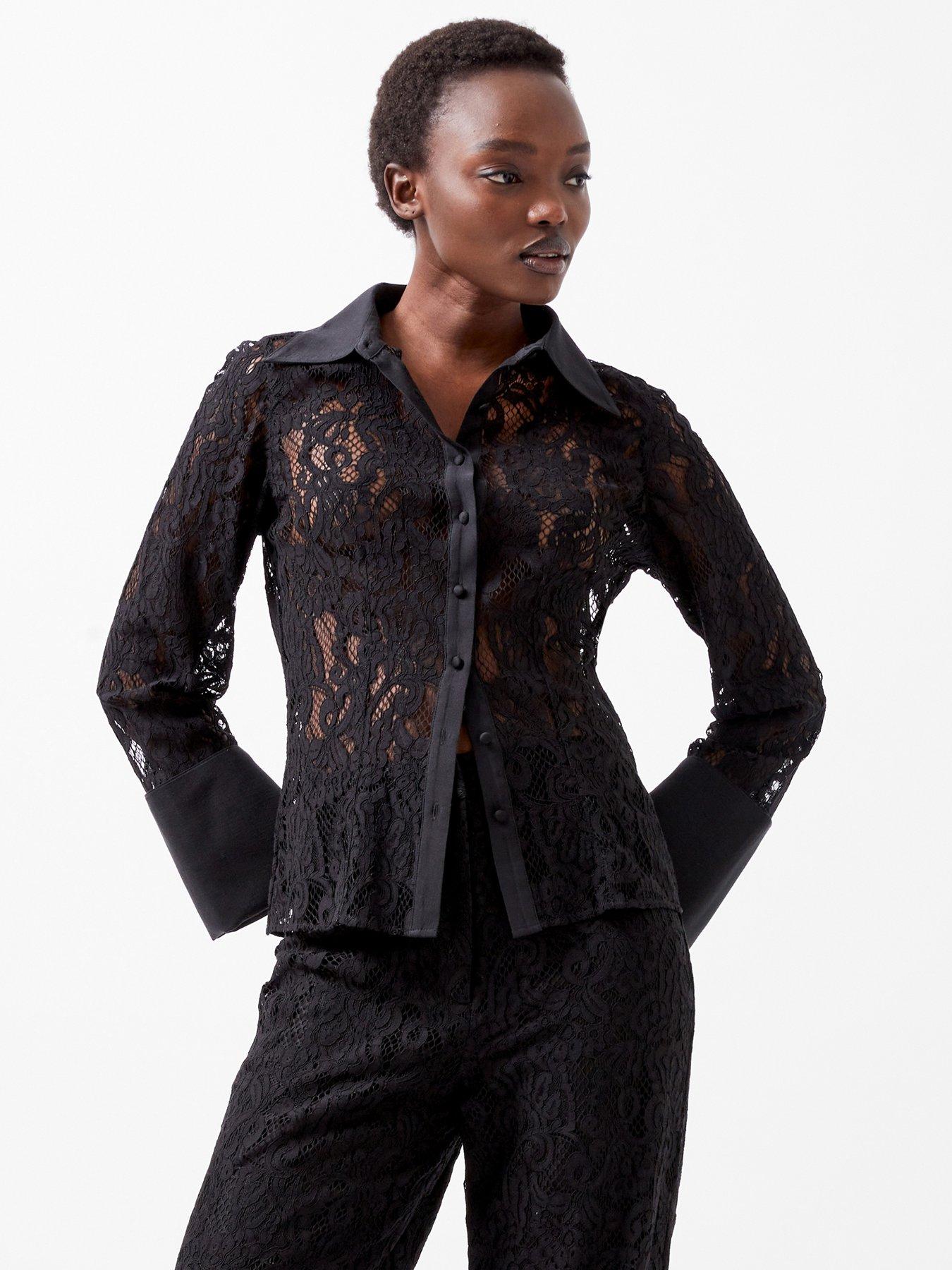 Image 1 of 6 of French Connection Long Sleeve Lace Shirt