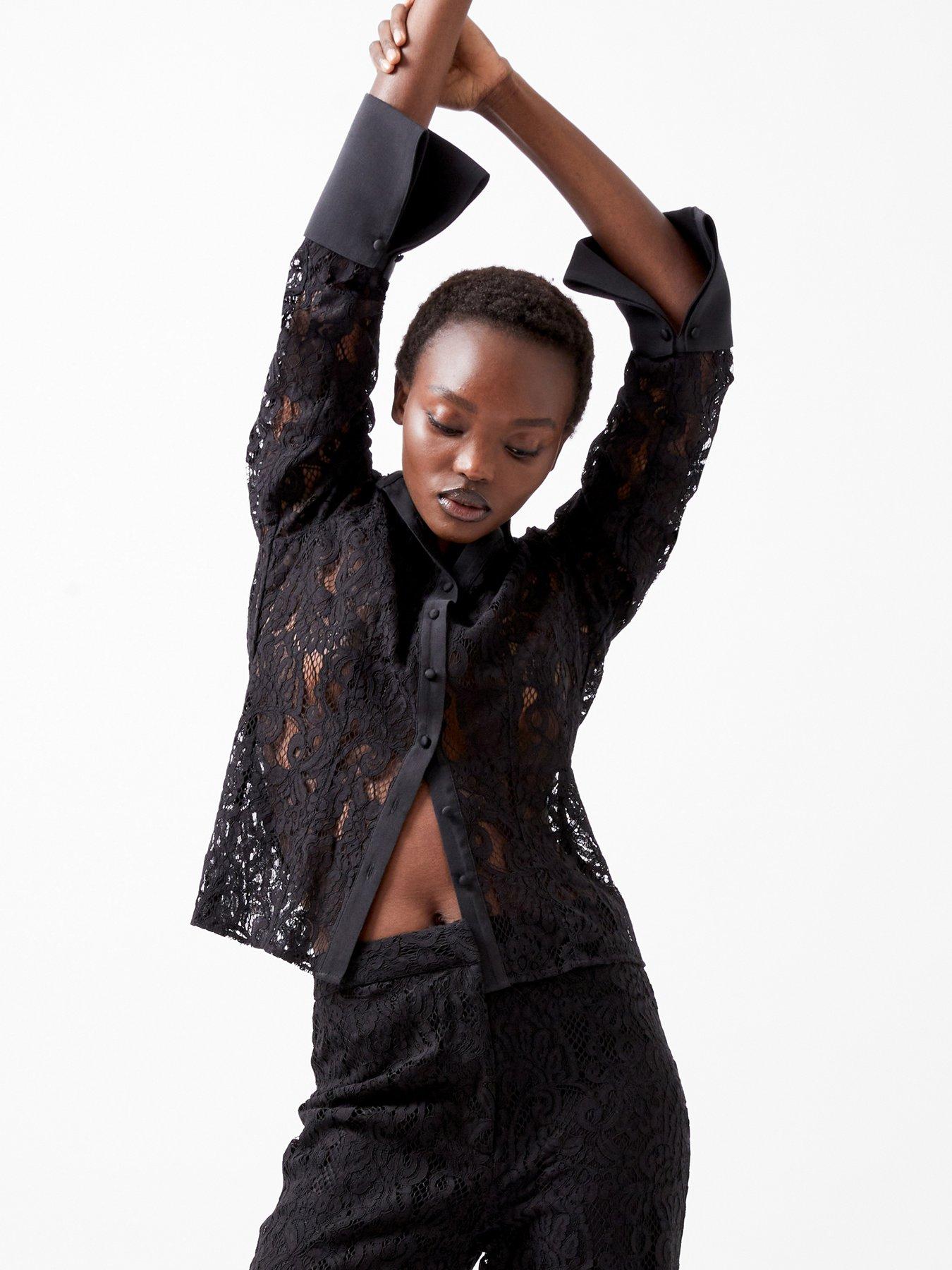 Image 4 of 6 of French Connection Long Sleeve Lace Shirt