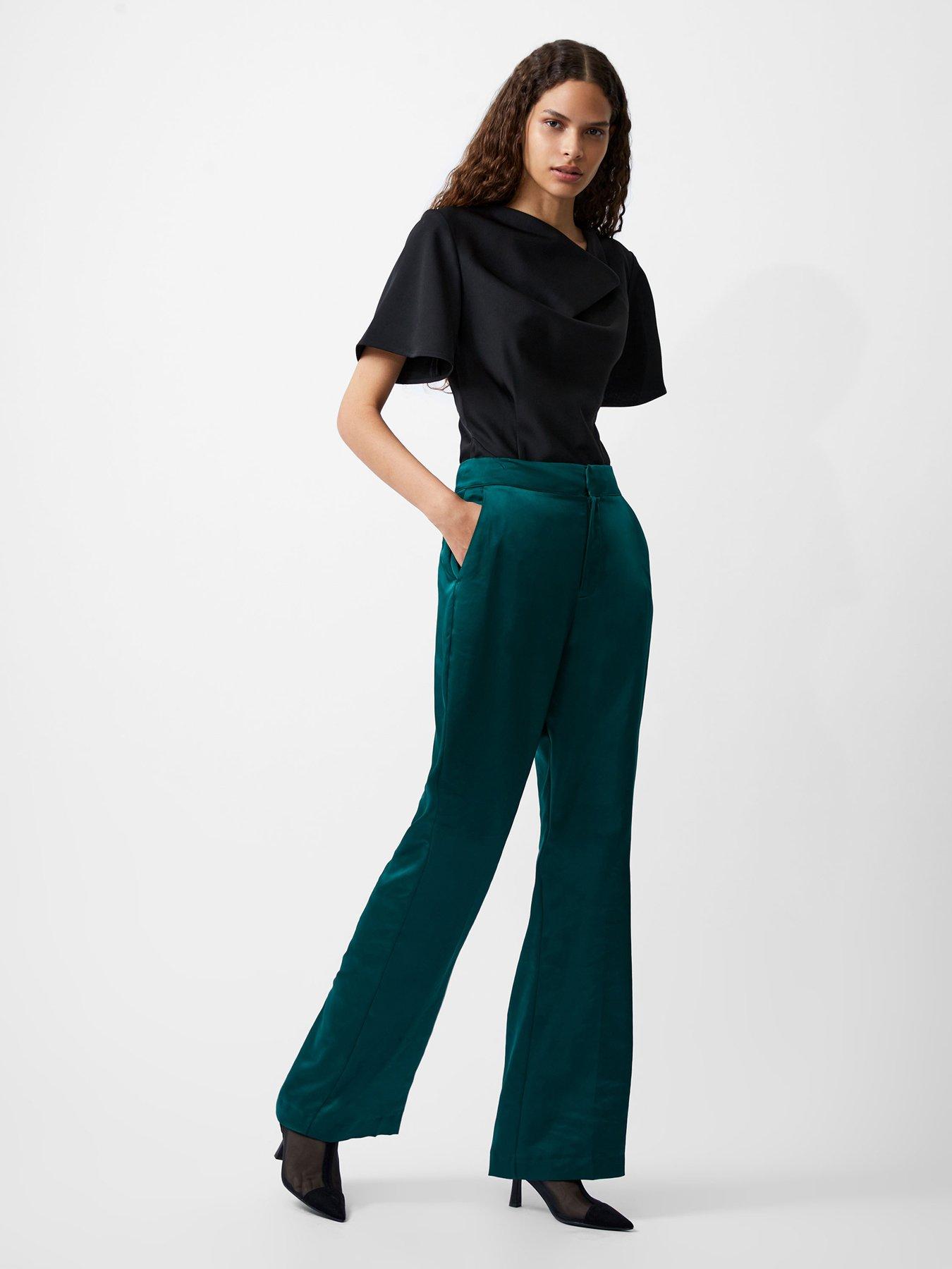 undefined High Waist Satin Trousers - Green