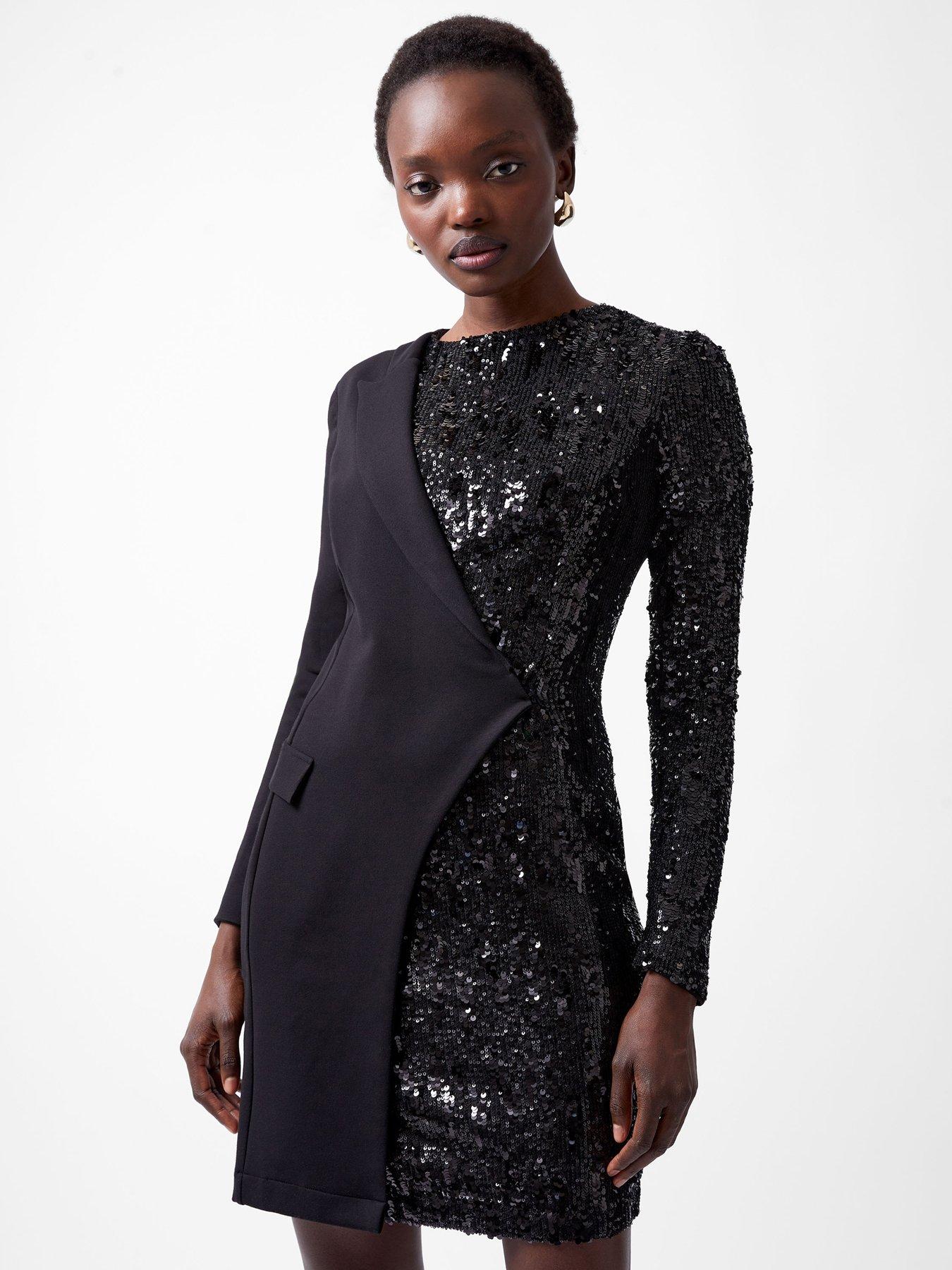 french-connection-asymmetric-sequin-jersey-blazer-dress-black