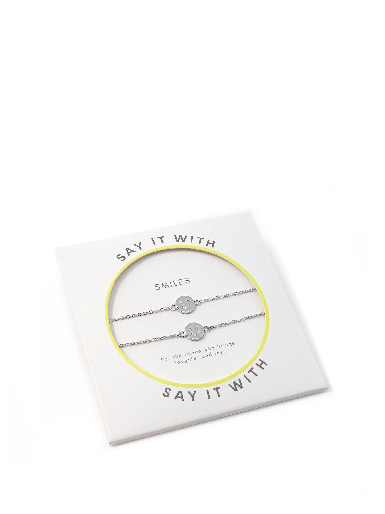 Product photograph of Say It With Children S Smiley Friendship Bracelets - Silver from very.co.uk