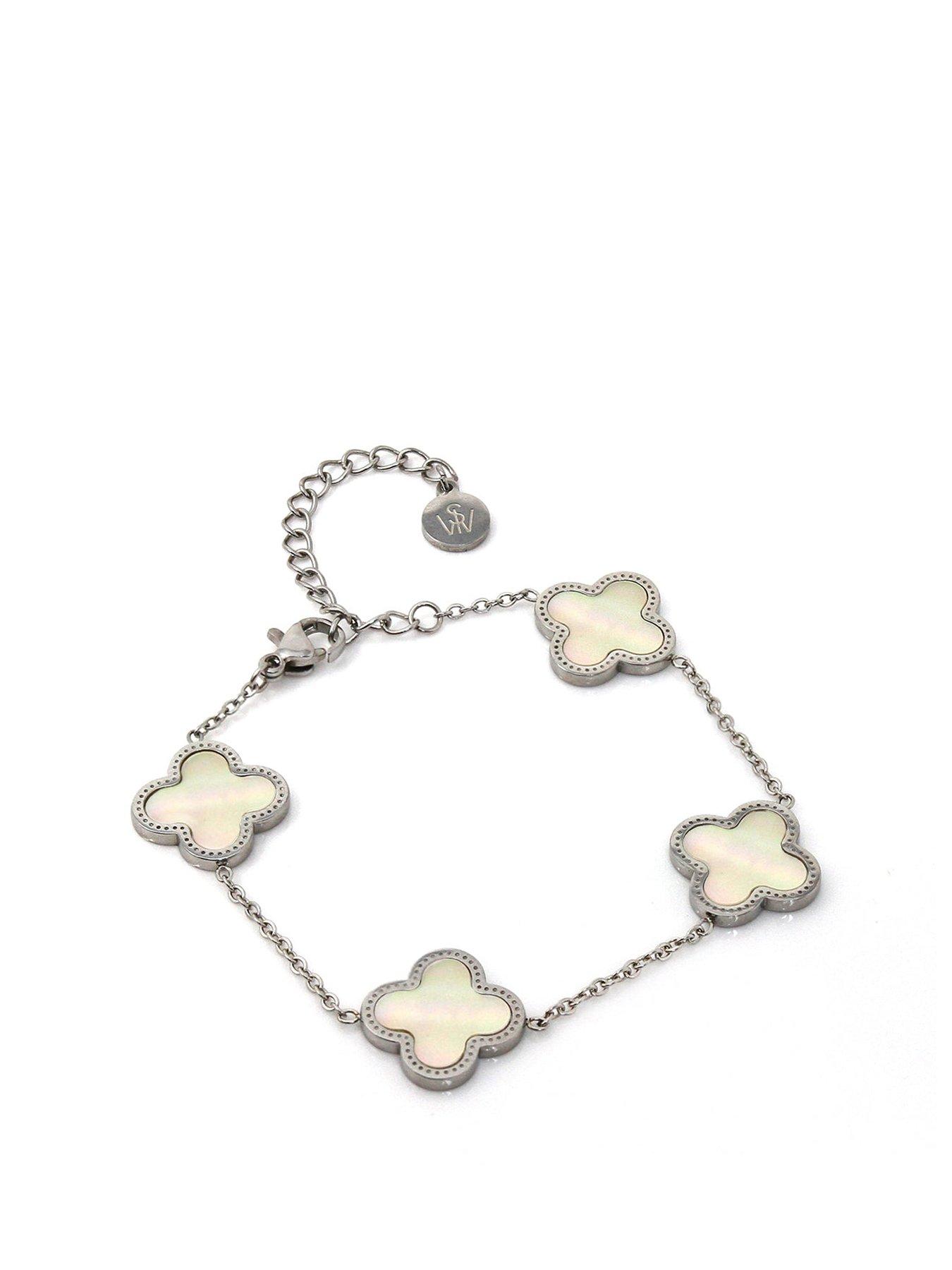 Product photograph of Say It With Luck Chain Bracelet - Stainless Steel Silver Faux Pearl from very.co.uk