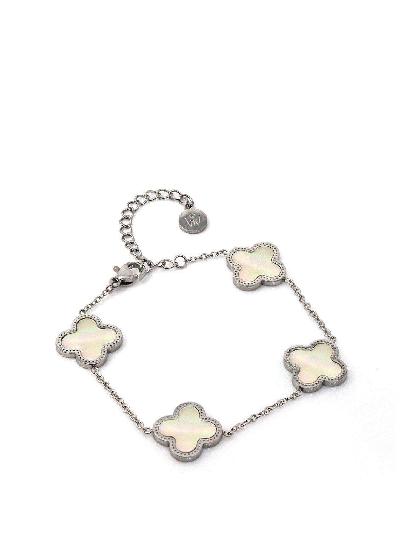 Say It With Luck Chain Bracelet - Stainless Steel (Silver & Faux Pearl)