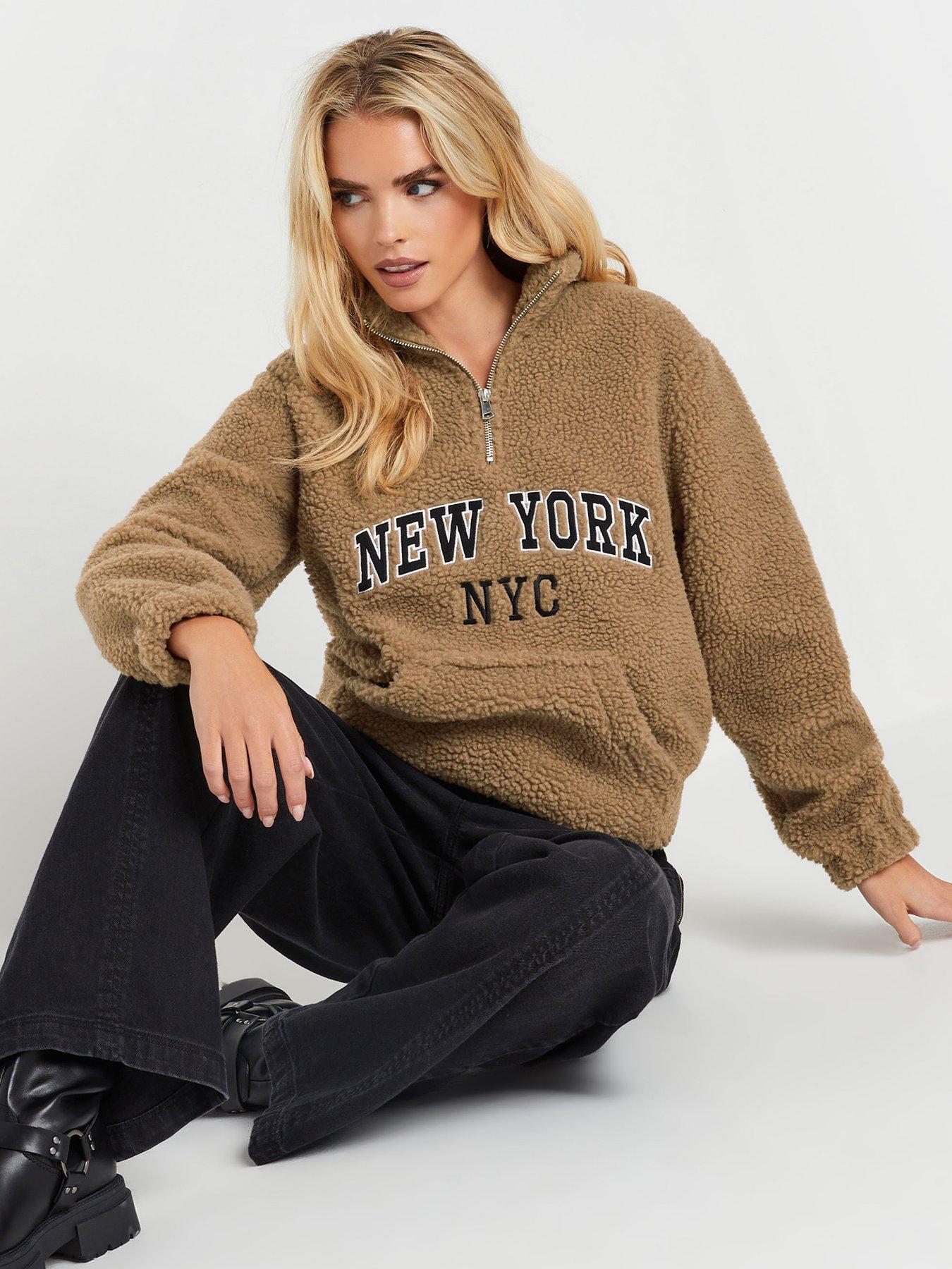 undefined Petite Nyc Half Zip Fleece Jacket - Brown