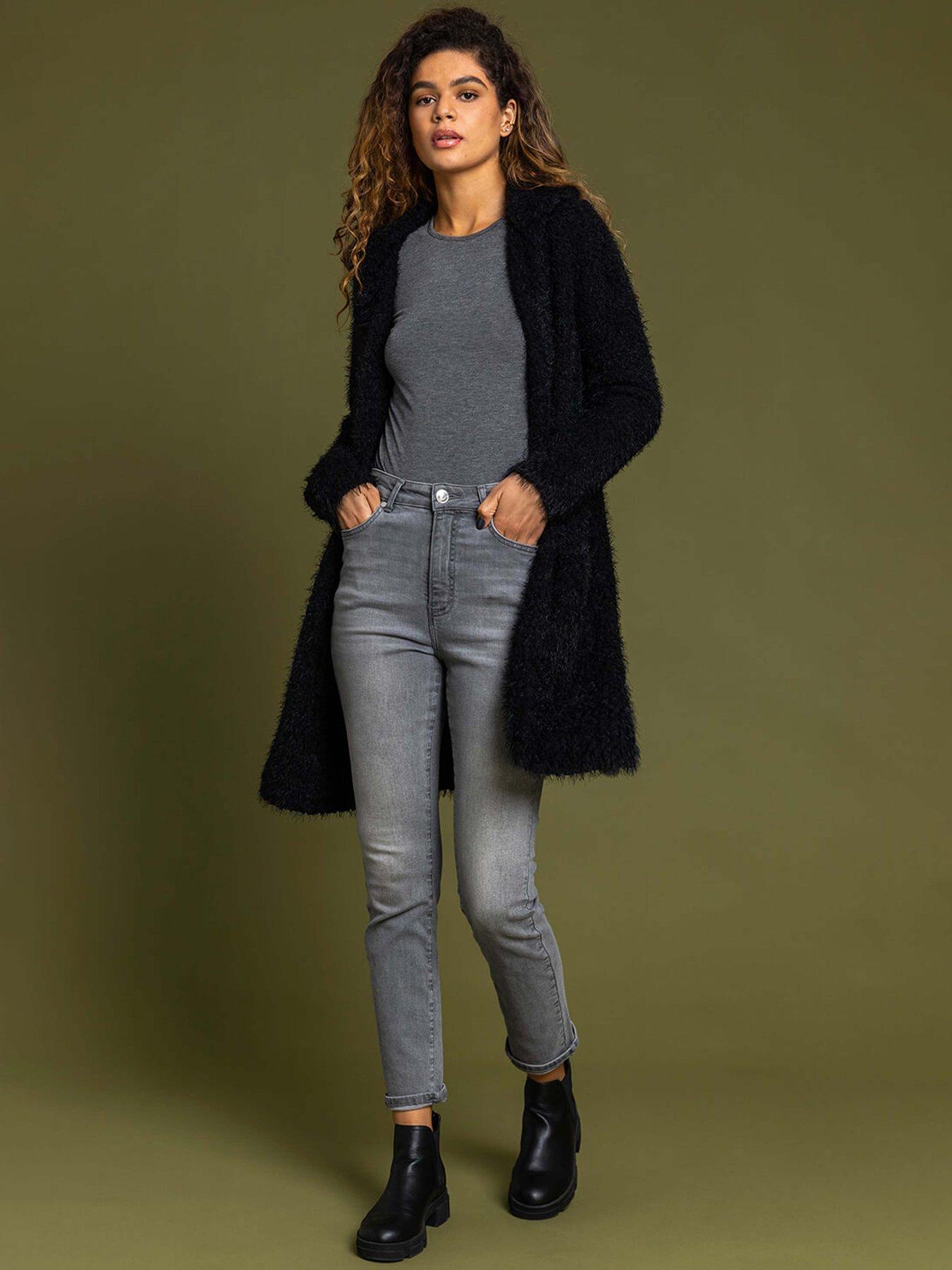 Roman Fluffy Hooded Cardigan - Black
