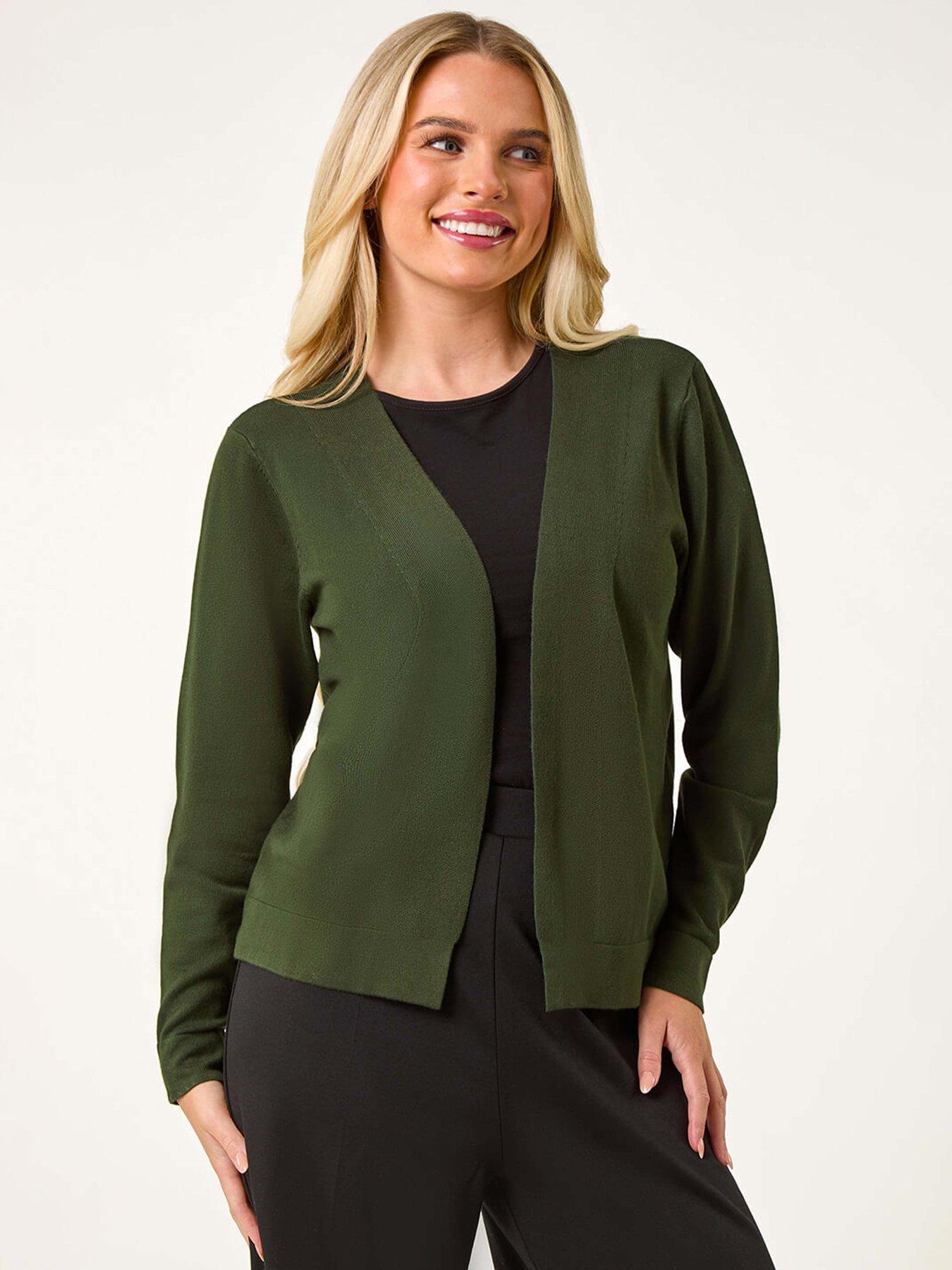 Roman Petite Plain Stretch Cardigan - Khaki